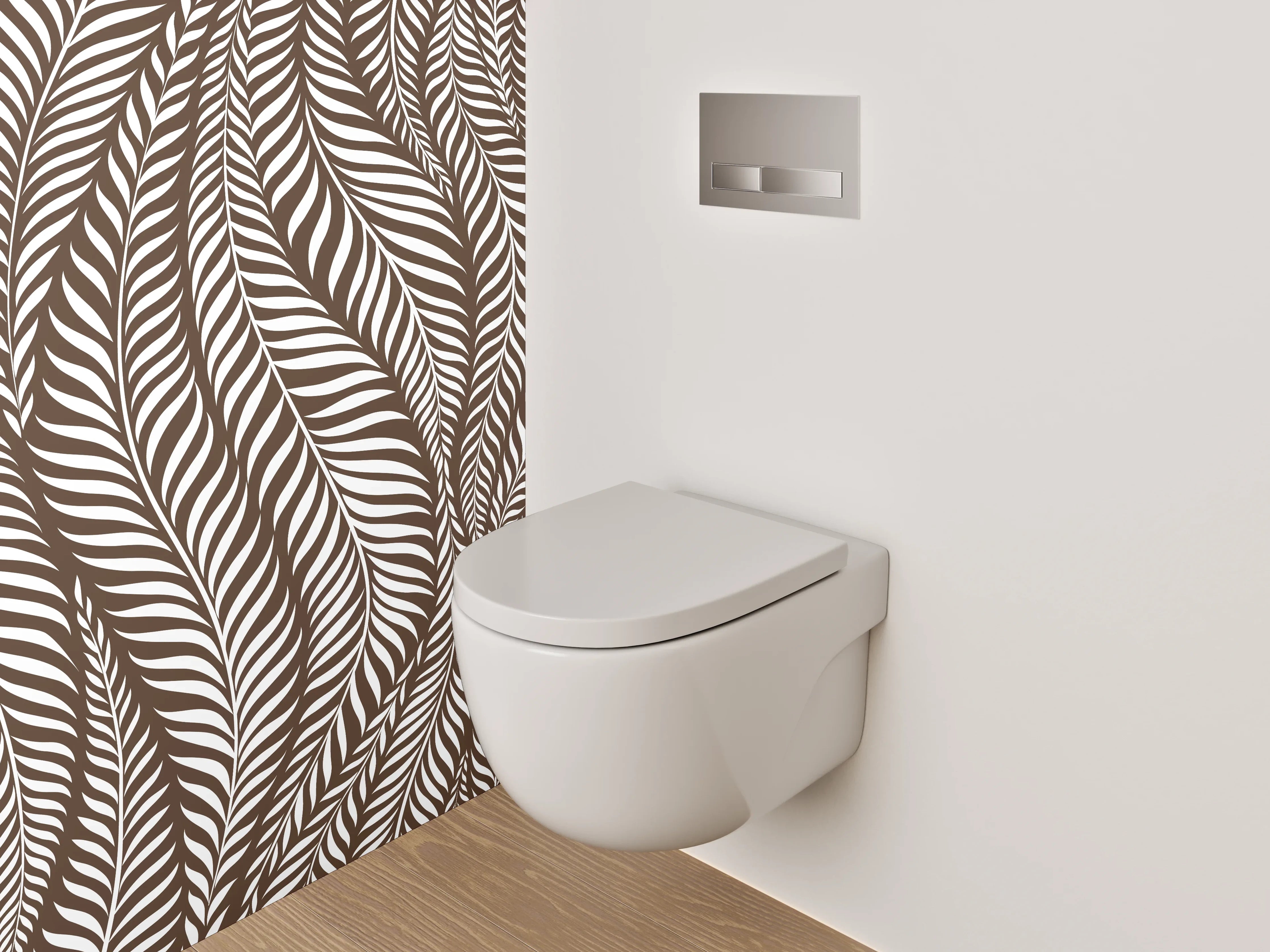 WC-Rückwand - Modernes Blätter-Muster Braun Weiß