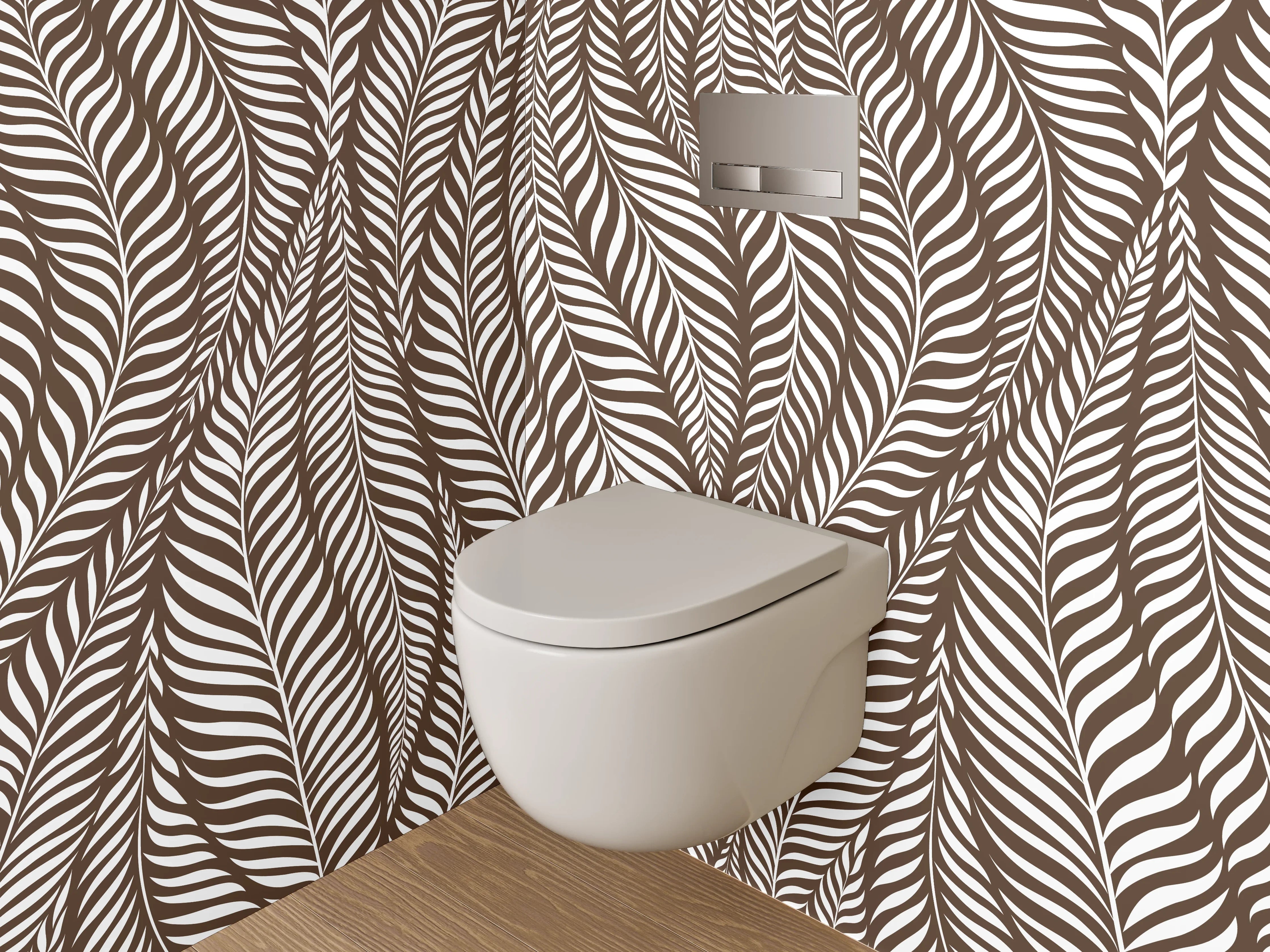 WC-Rückwand - Modernes Blätter-Muster Braun Weiß
