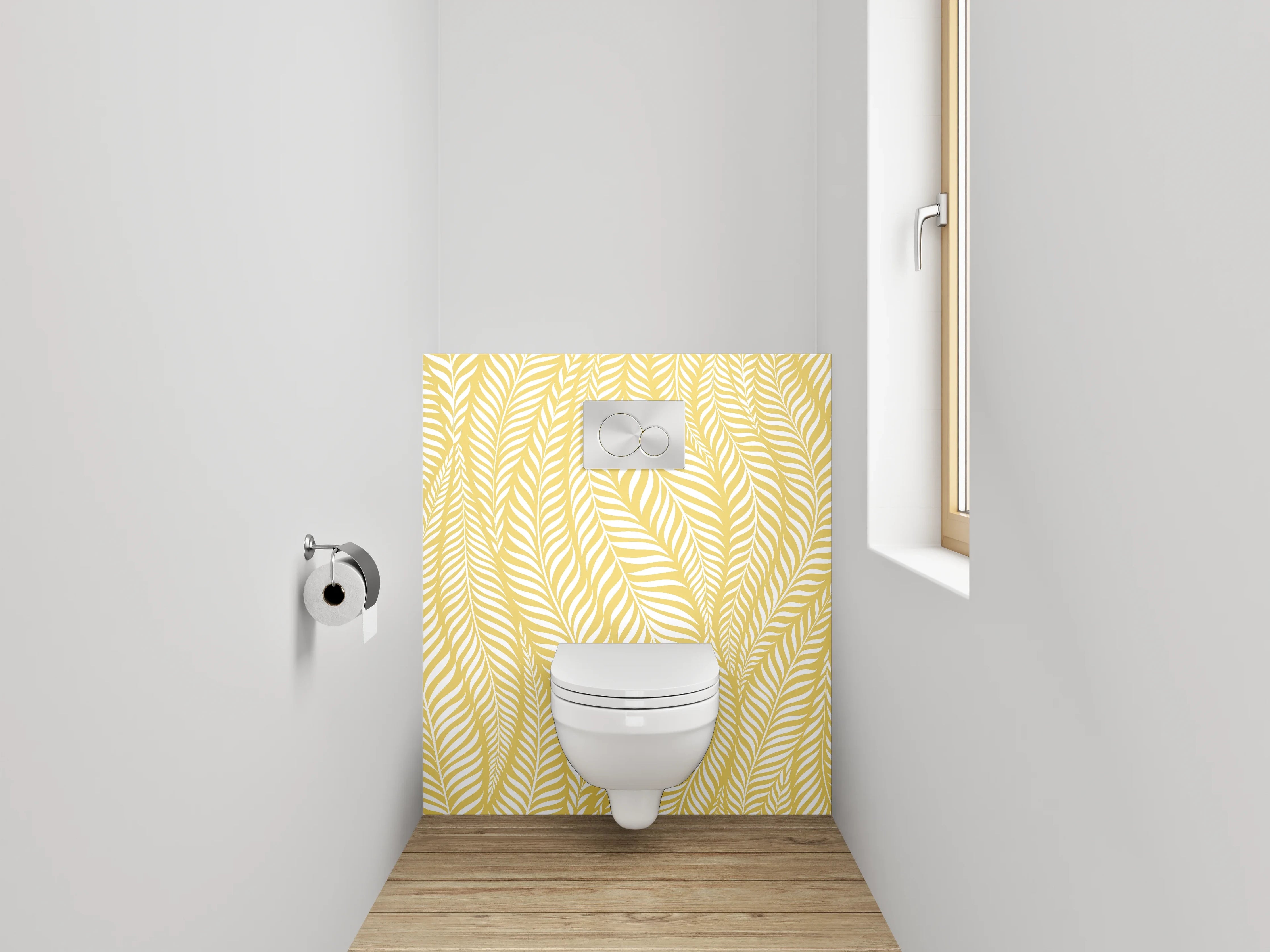 WC-Rückwand - Modernes Blätter-Muster Gelb Weiß