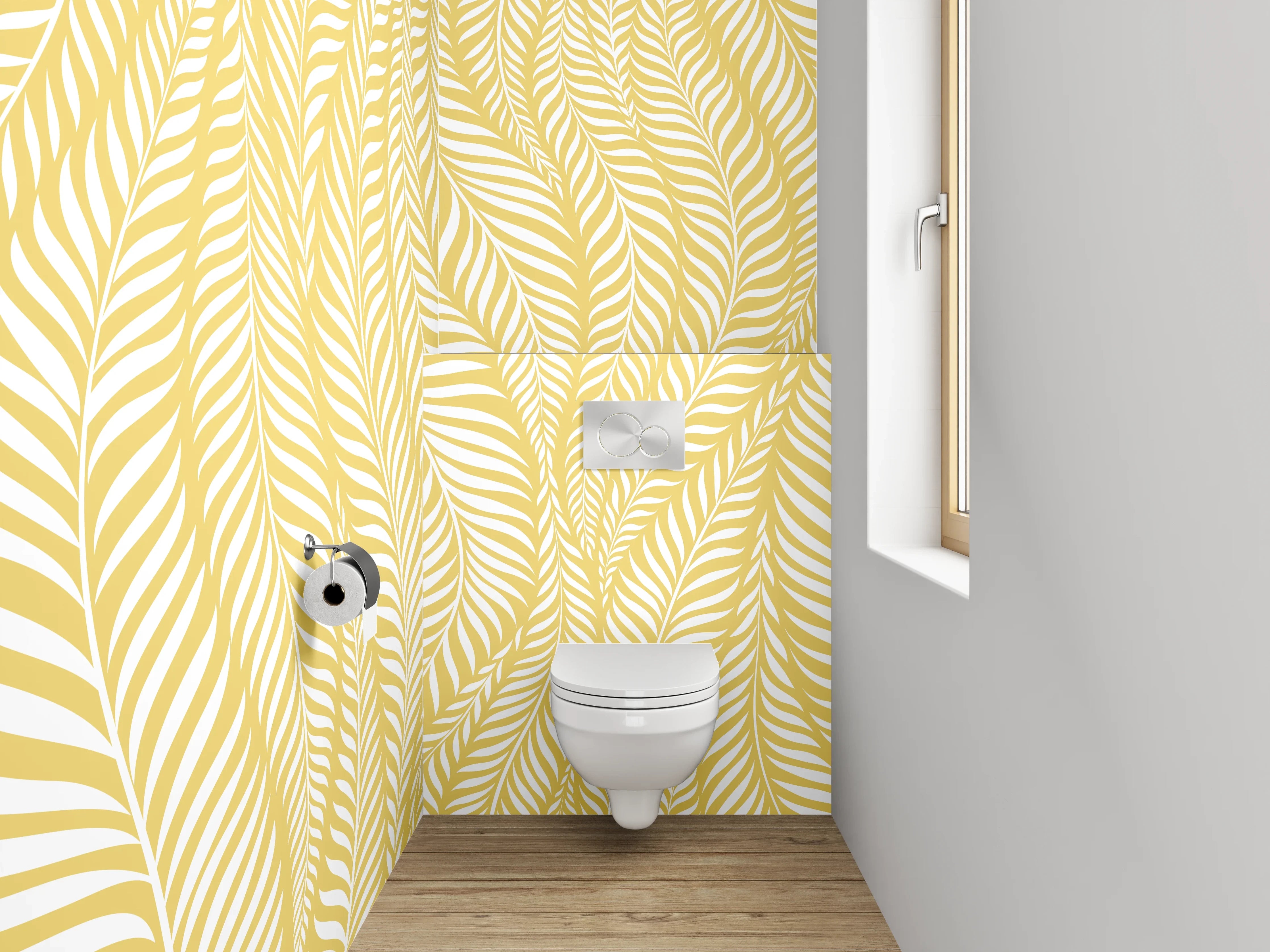 WC-Rückwand - Modernes Blätter-Muster Gelb Weiß