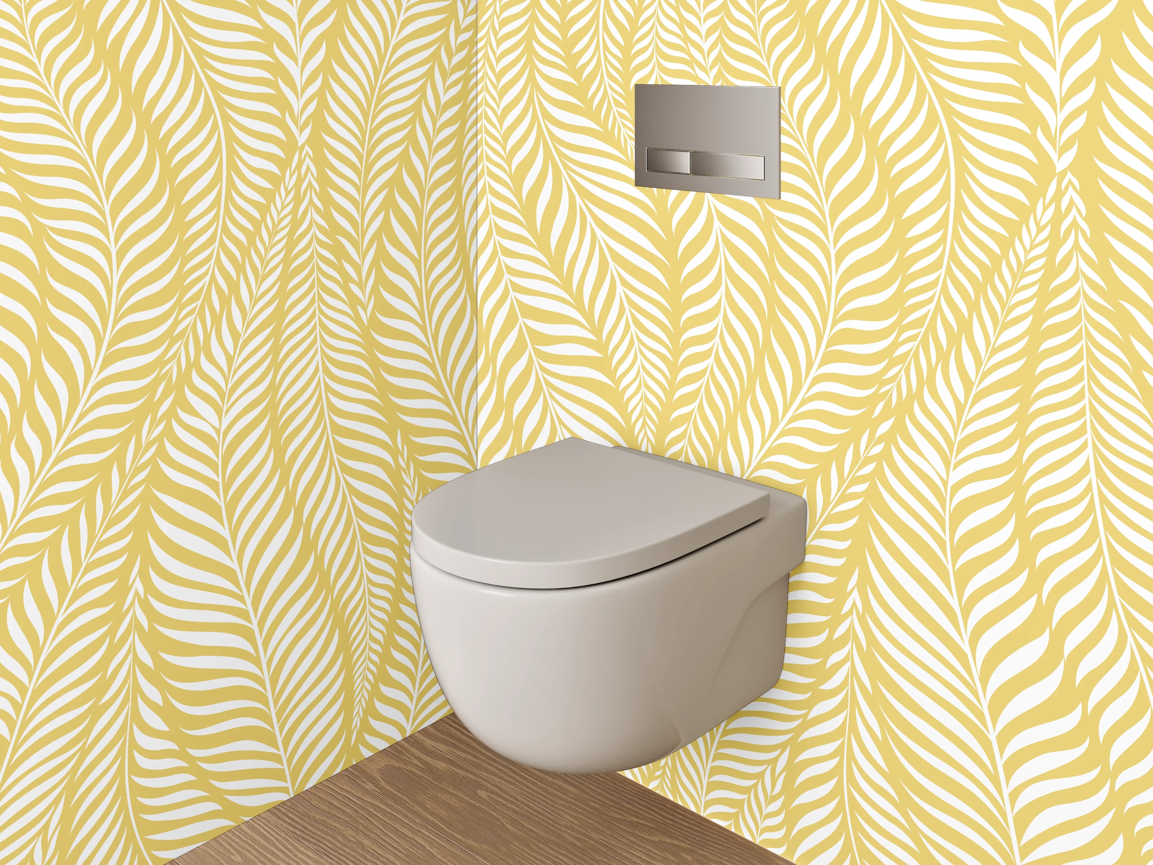 WC-Rückwand - Modernes Blätter-Muster Gelb Weiß