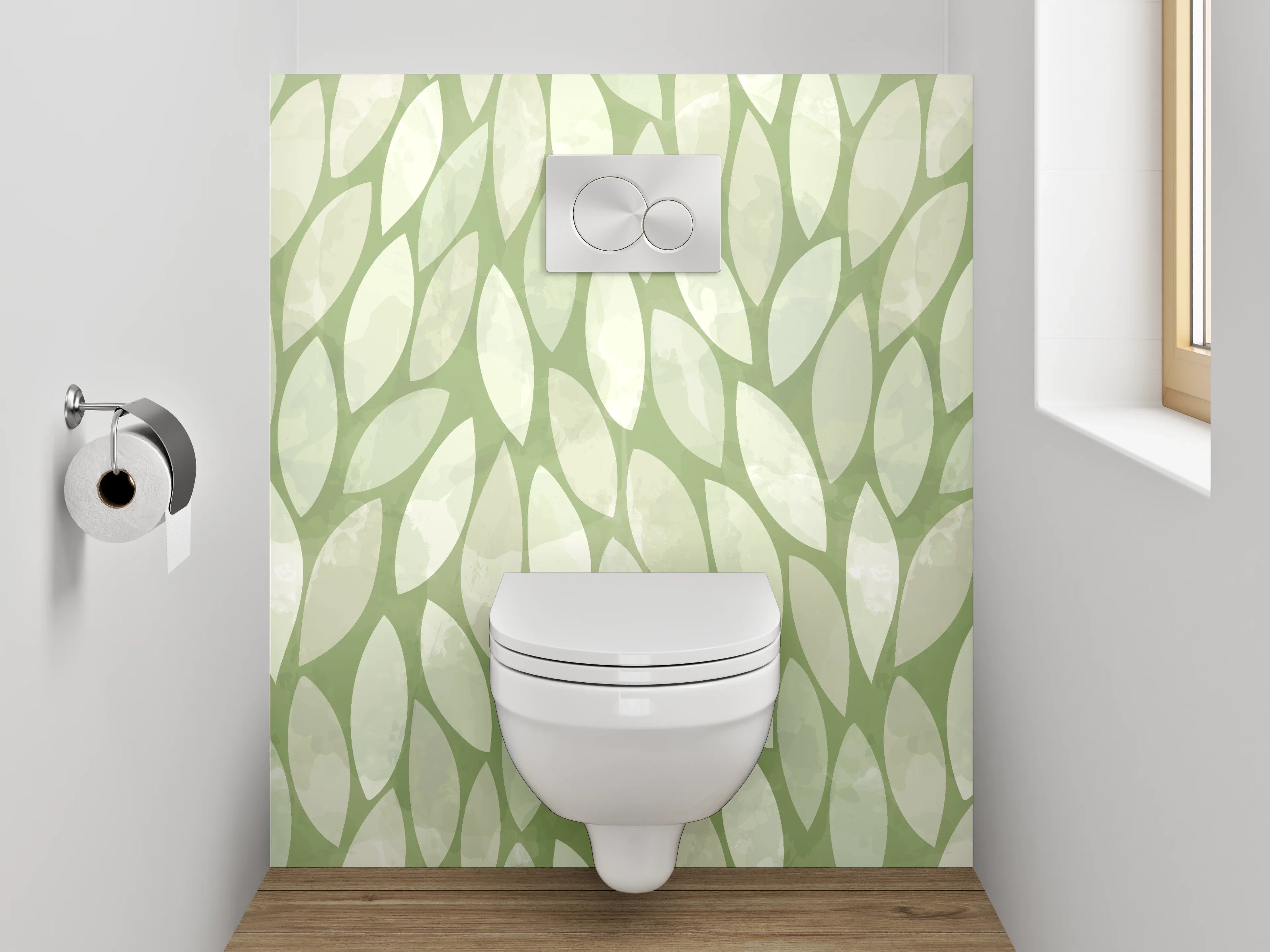 WC-Rückwand - Modernes Blätter-Muster Grün Beige