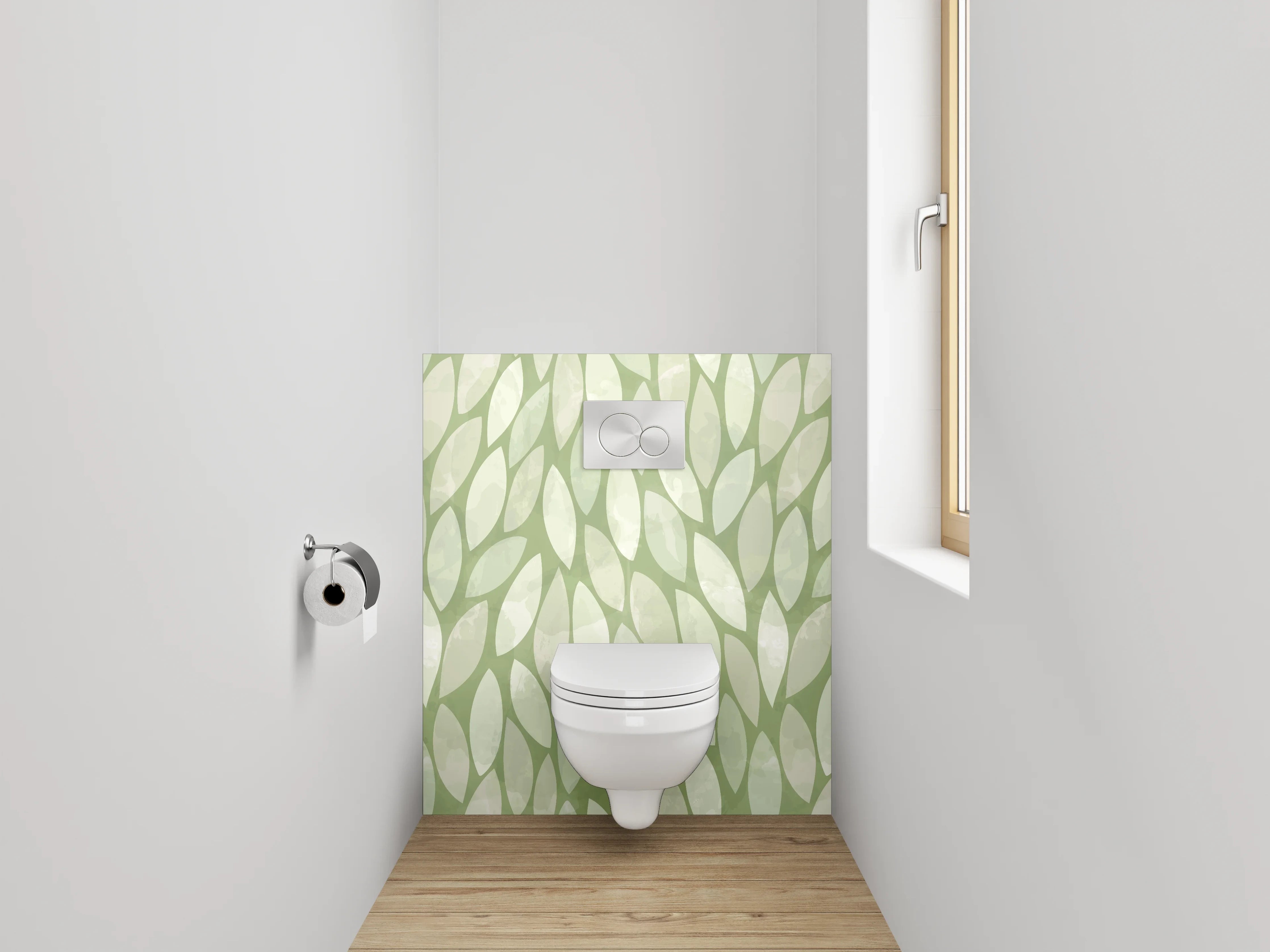 WC-Rückwand - Modernes Blätter-Muster Grün Beige
