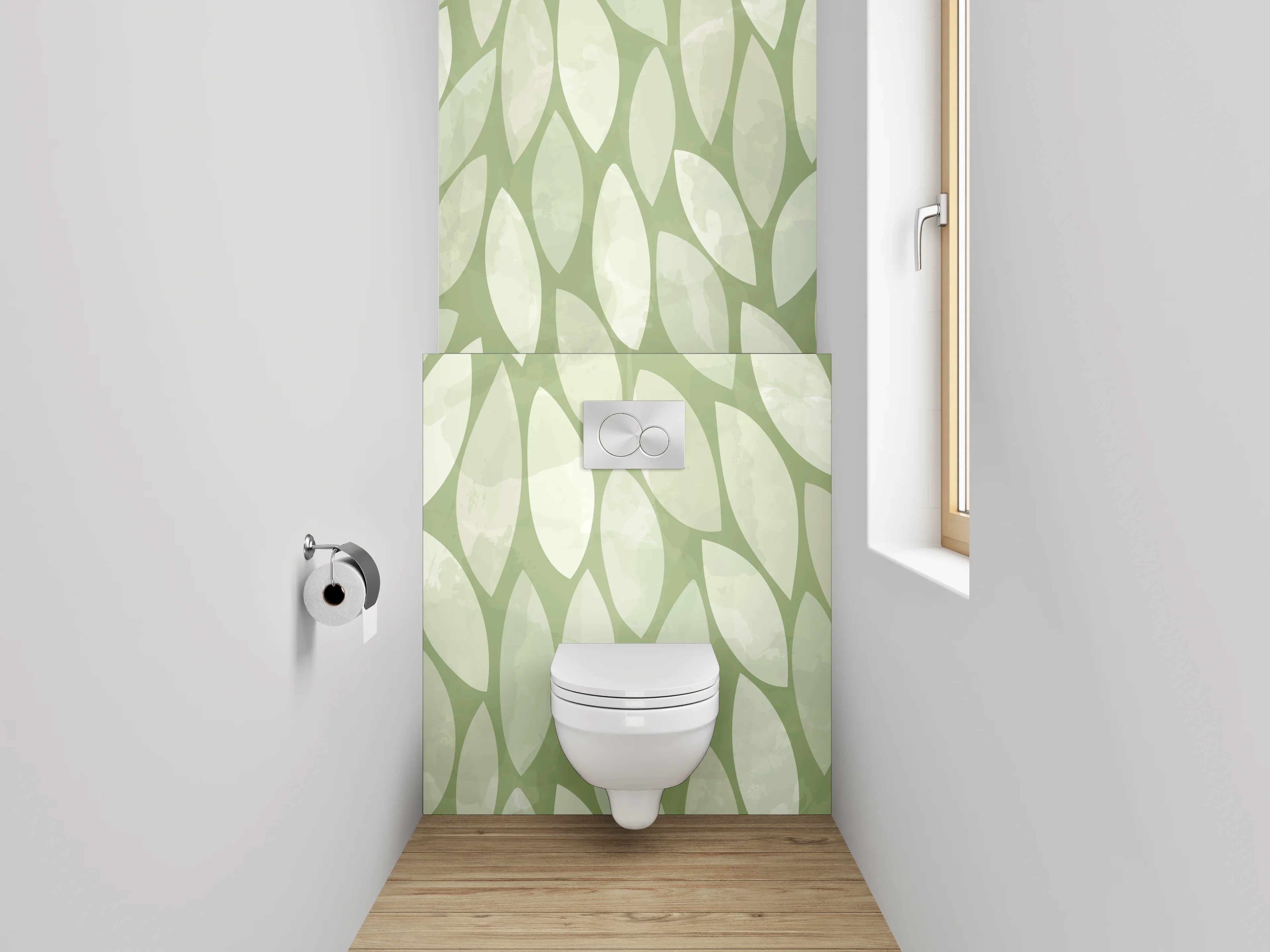 WC-Rückwand - Modernes Blätter-Muster Grün Beige