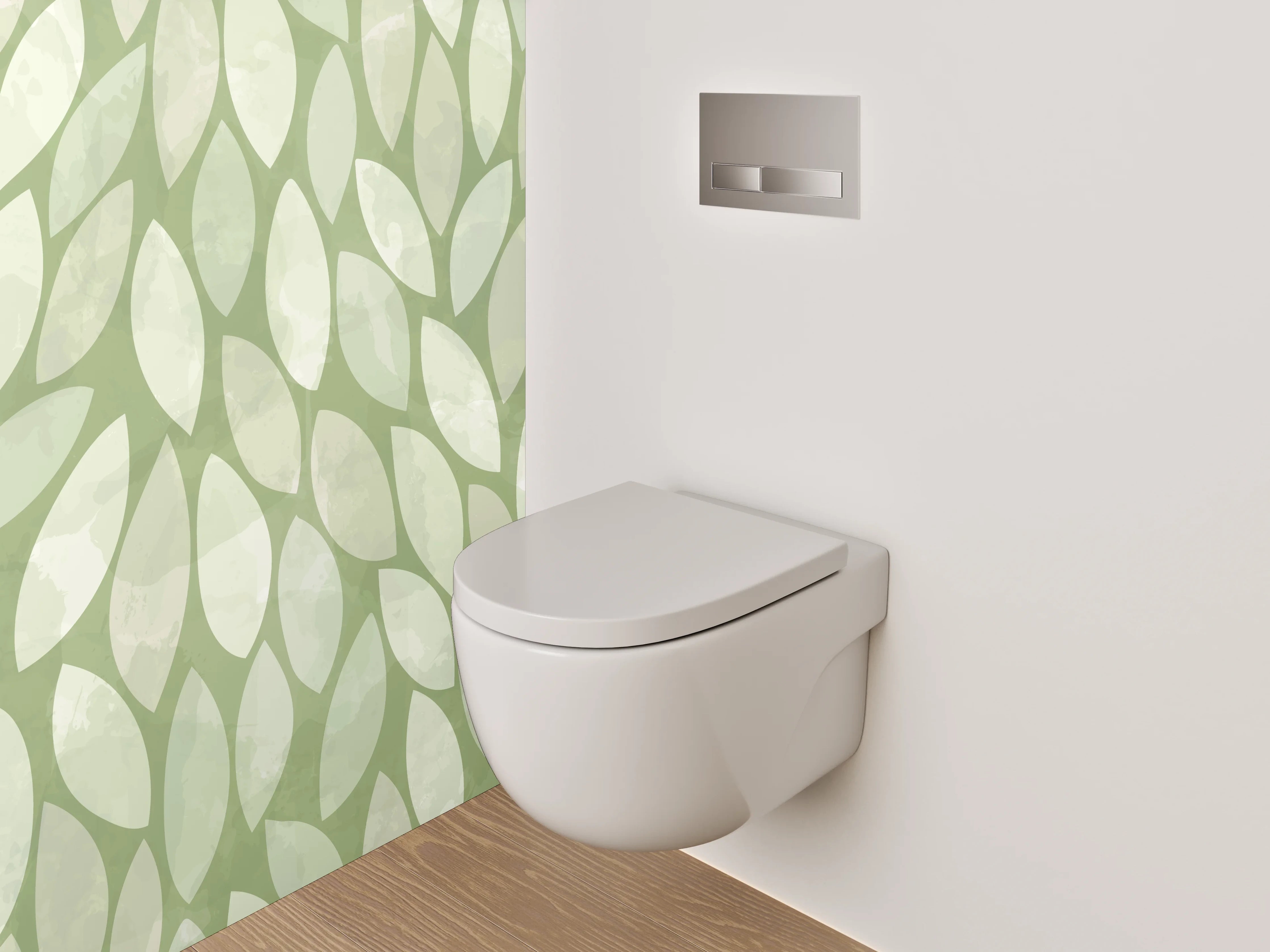 WC-Rückwand - Modernes Blätter-Muster Grün Beige