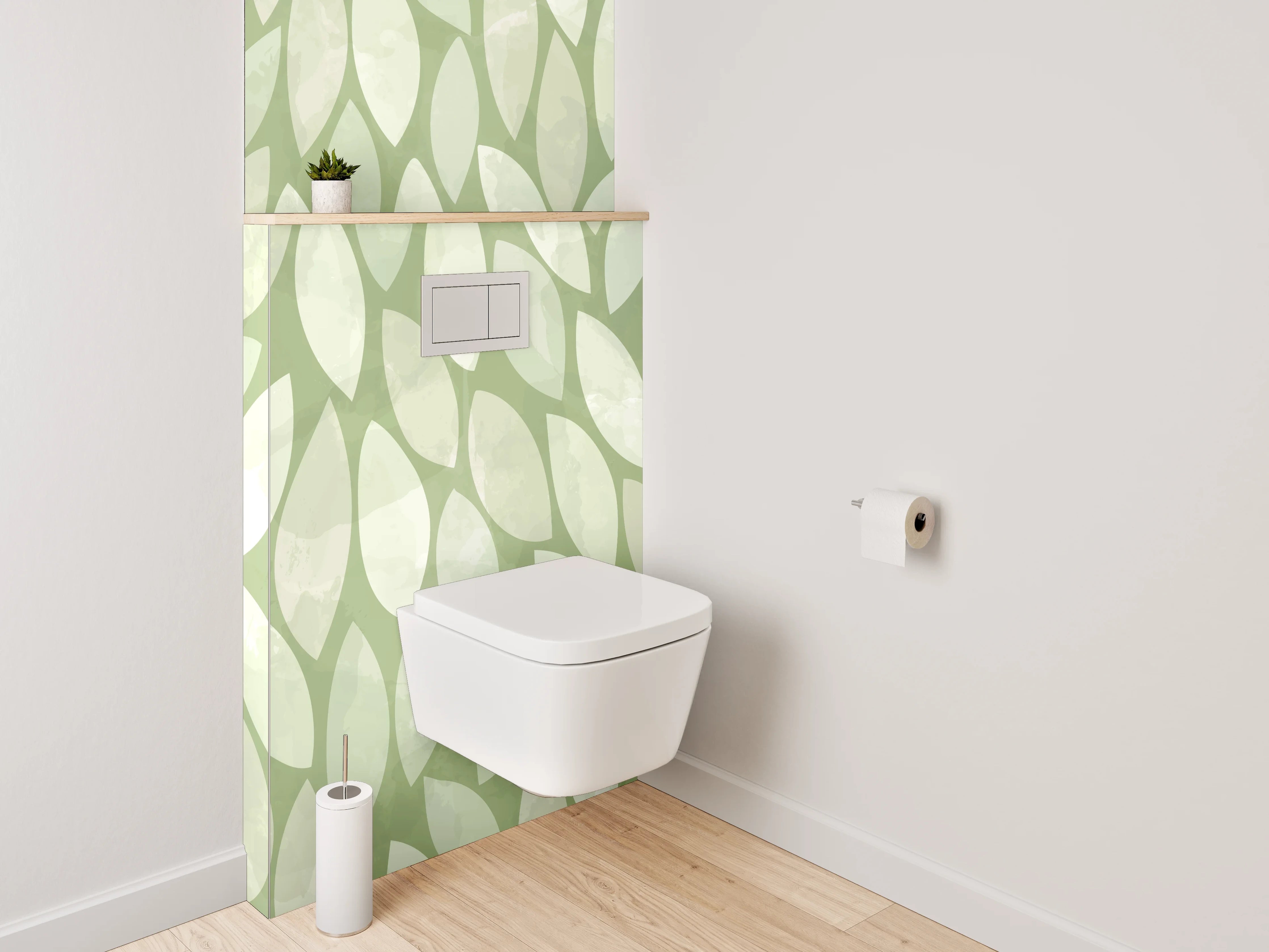 WC-Rückwand - Modernes Blätter-Muster Grün Beige