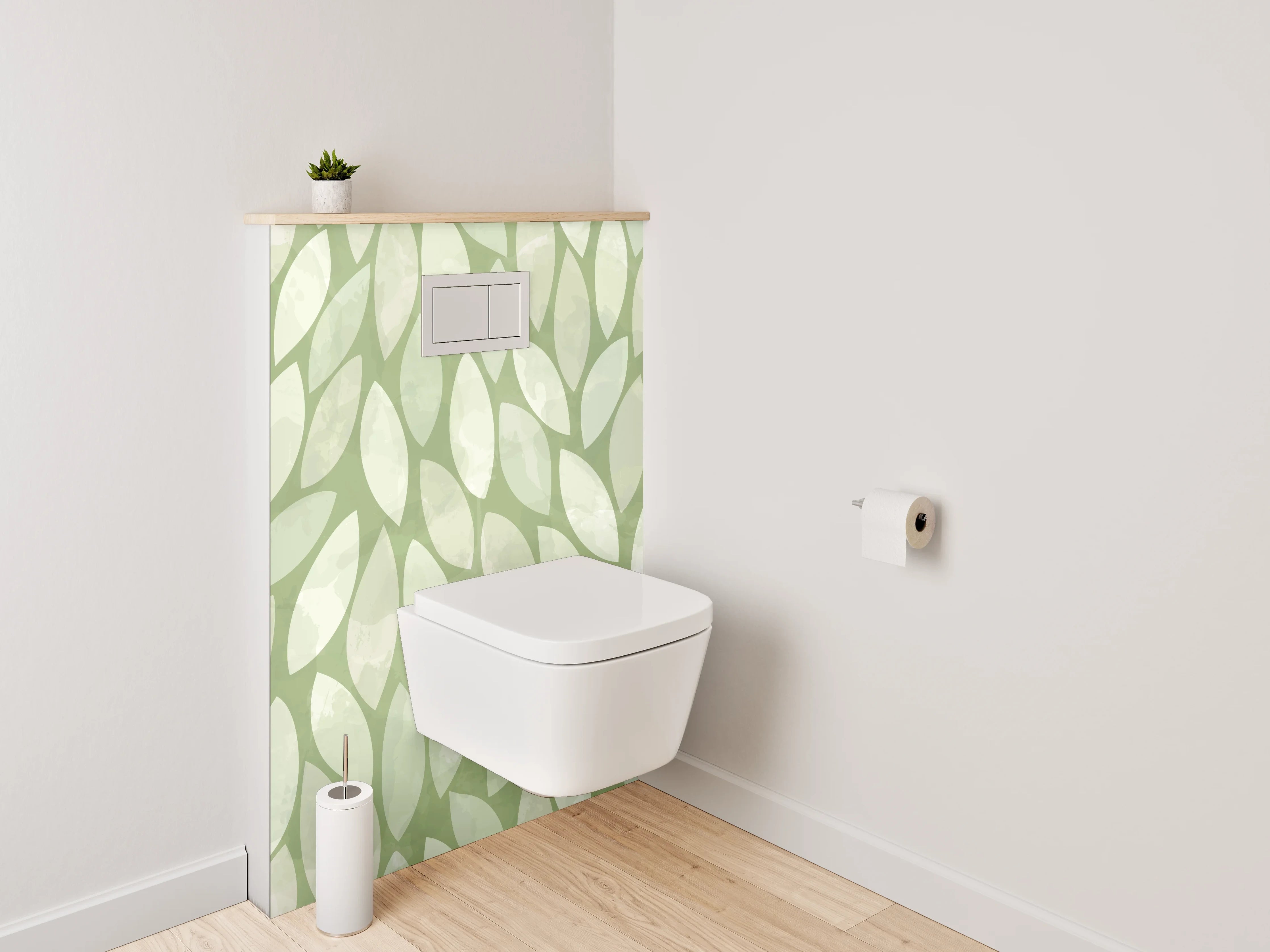WC-Rückwand - Modernes Blätter-Muster Grün Beige