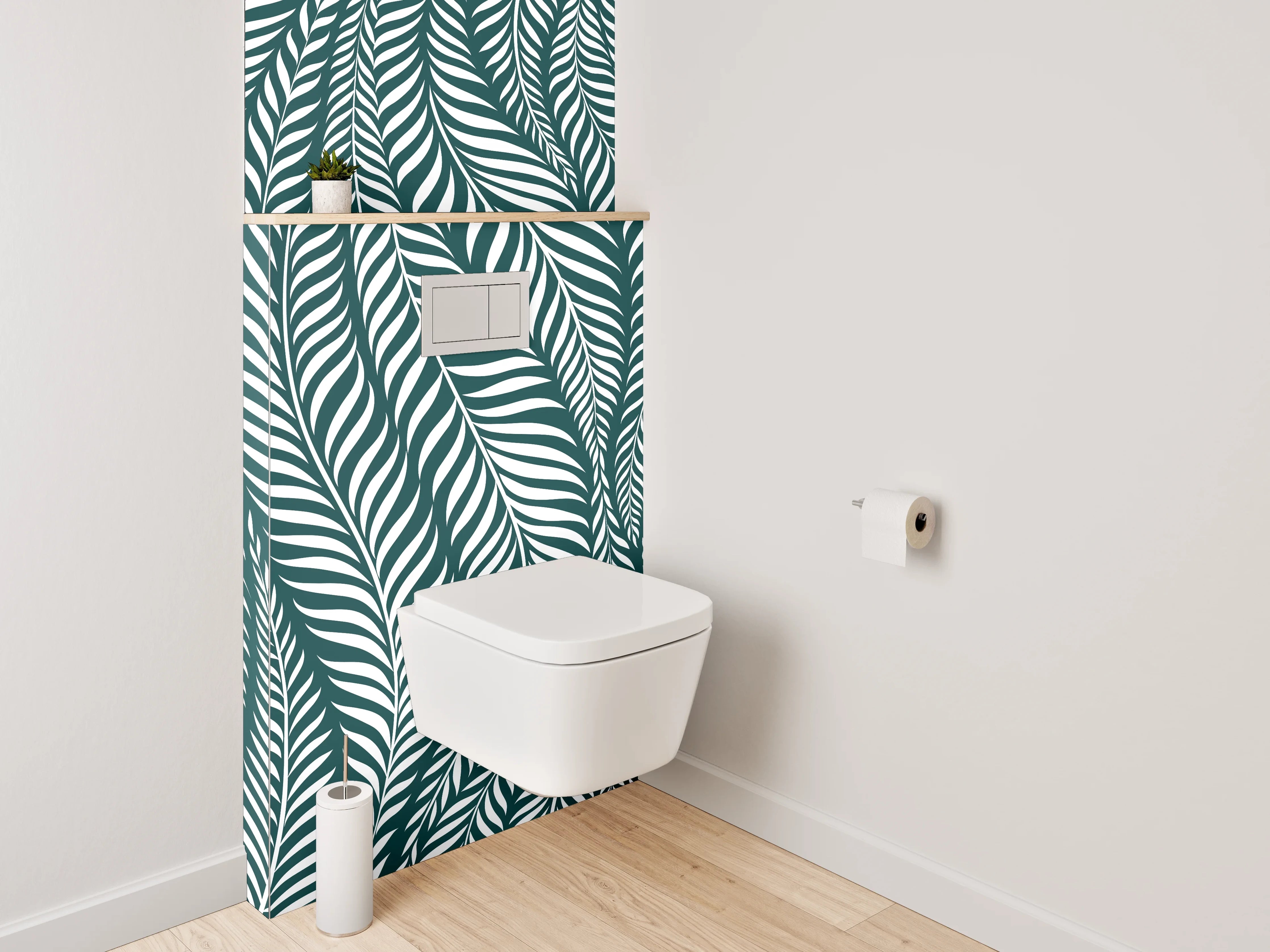 WC-Rückwand - Modernes Blätter-Muster Grün Weiß