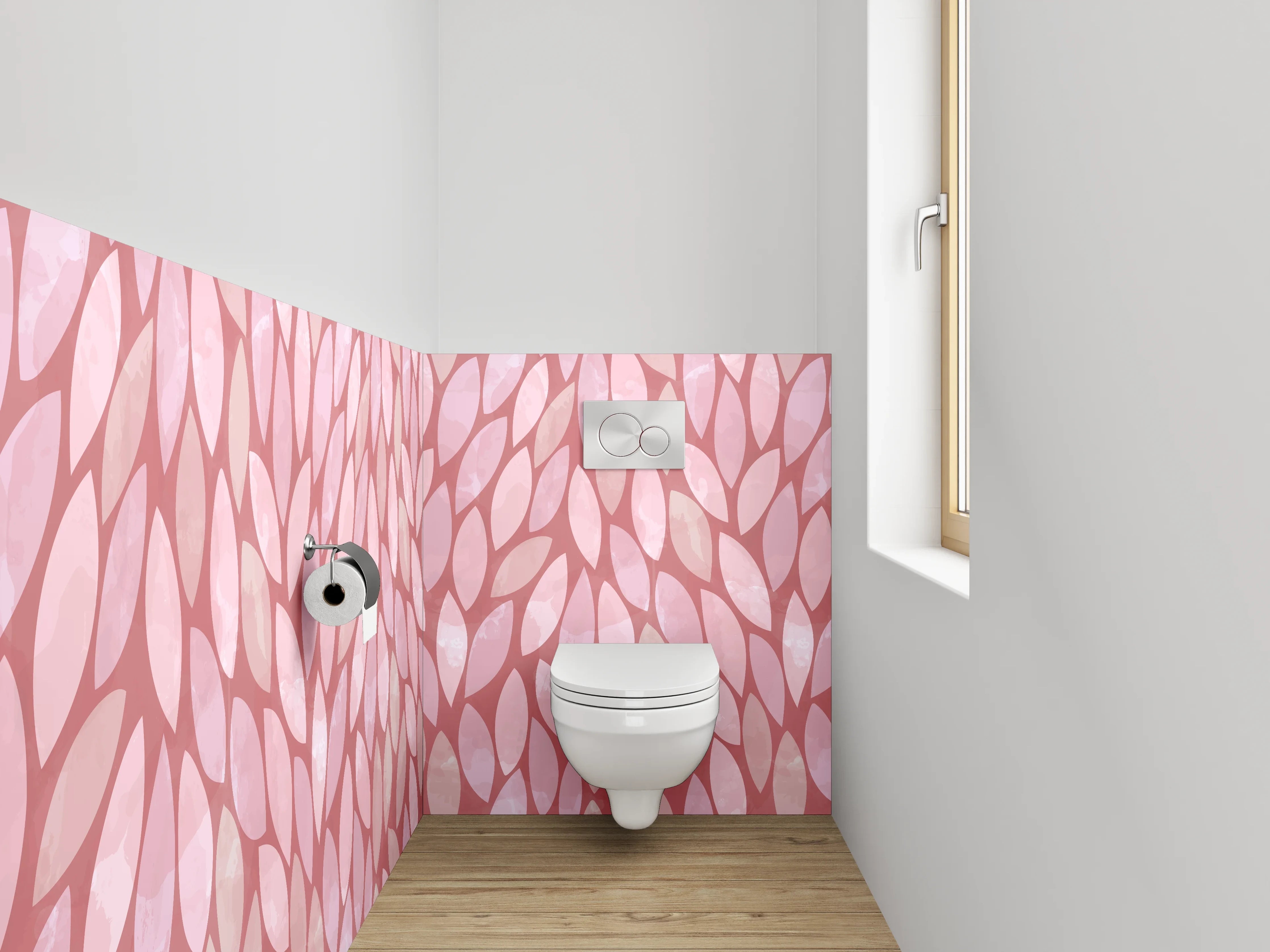 WC-Rückwand - Modernes Blätter-Muster Rosa