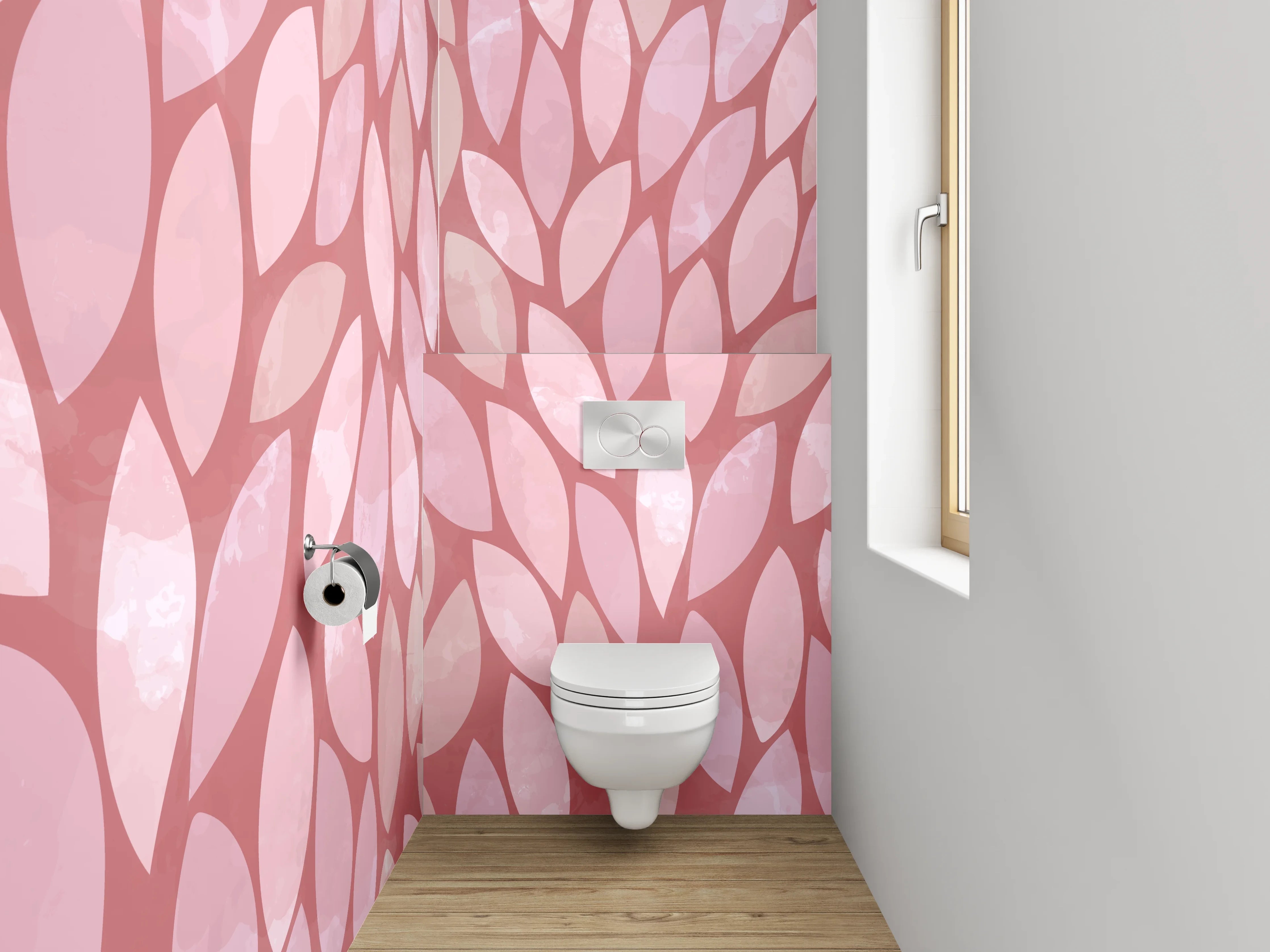 WC-Rückwand - Modernes Blätter-Muster Rosa