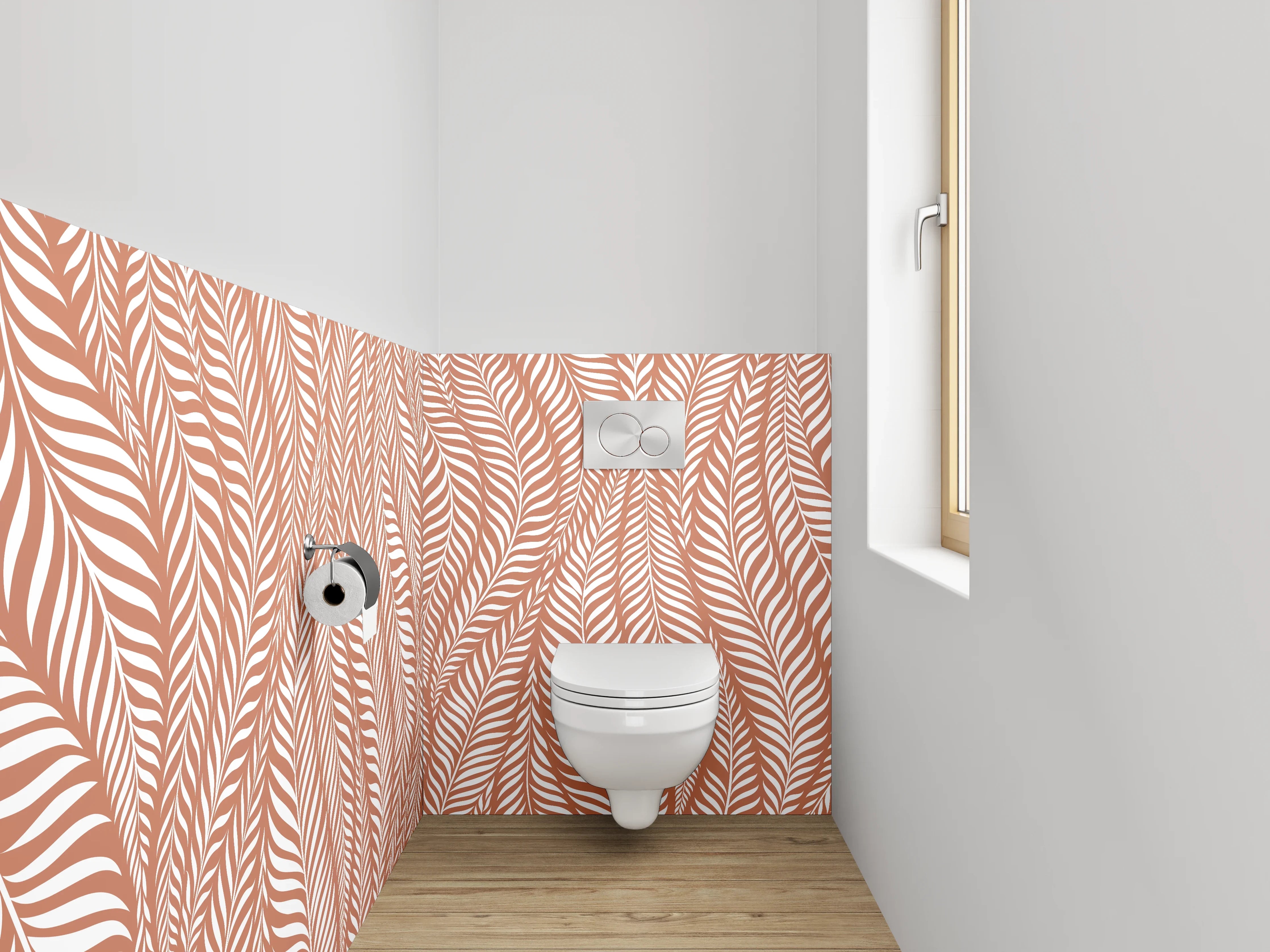 WC-Rückwand - Modernes Blätter-Muster Terrakotta Braun