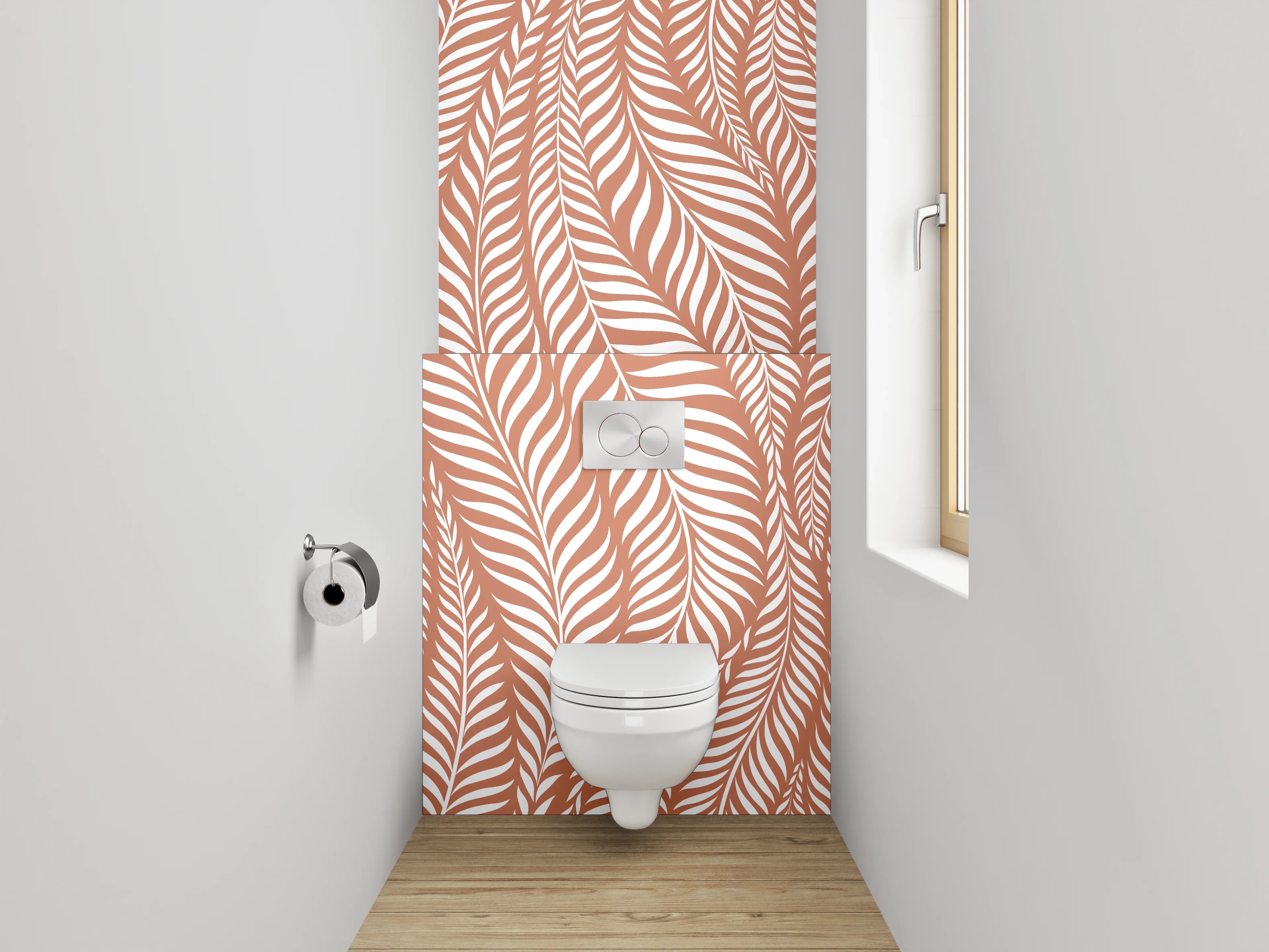 WC-Rückwand - Modernes Blätter-Muster Terrakotta Braun