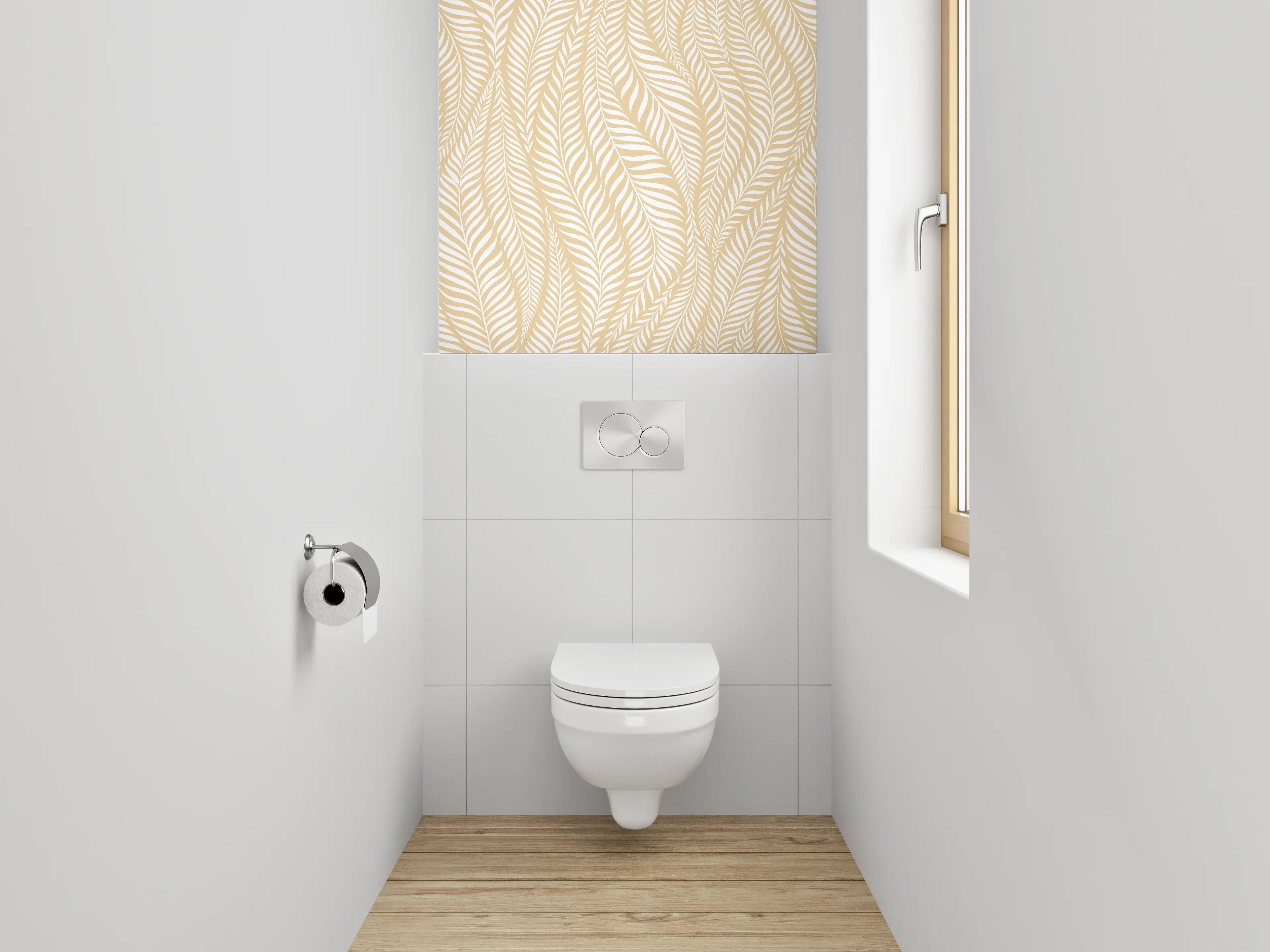 WC-Rückwand - Modernes Blätter-Muster in Beige Weiß
