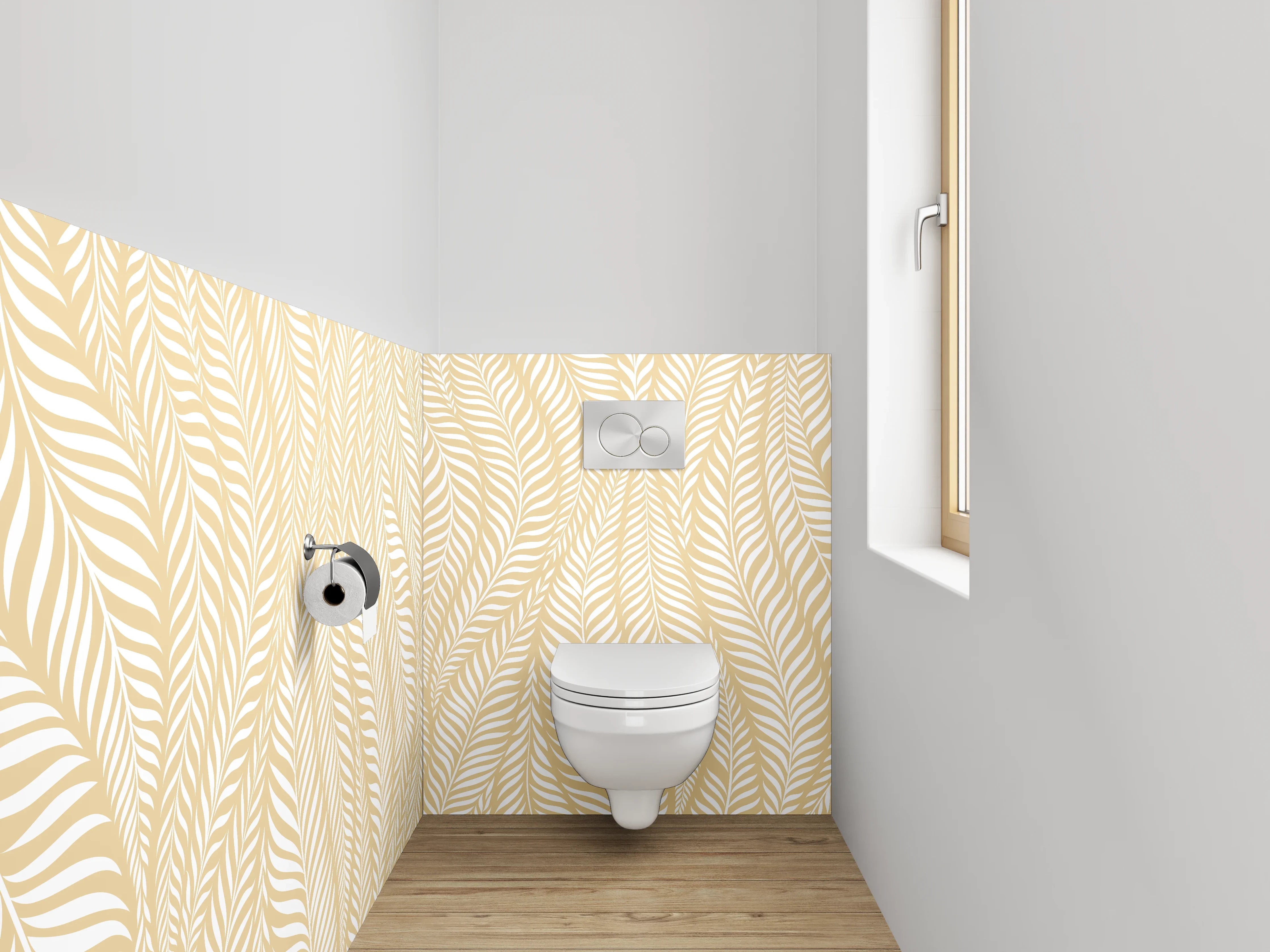 WC-Rückwand - Modernes Blätter-Muster in Beige Weiß