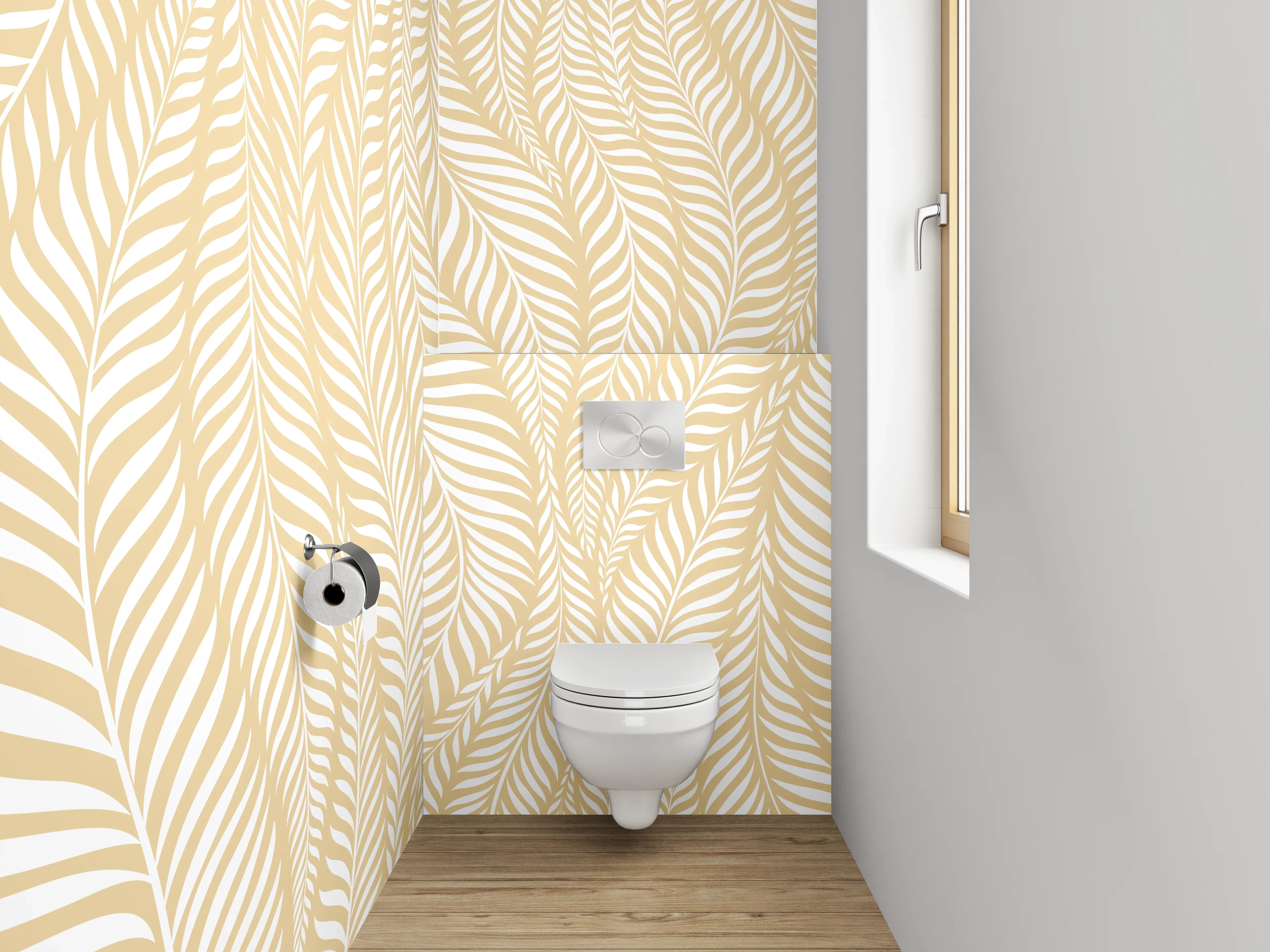WC-Rückwand - Modernes Blätter-Muster in Beige Weiß