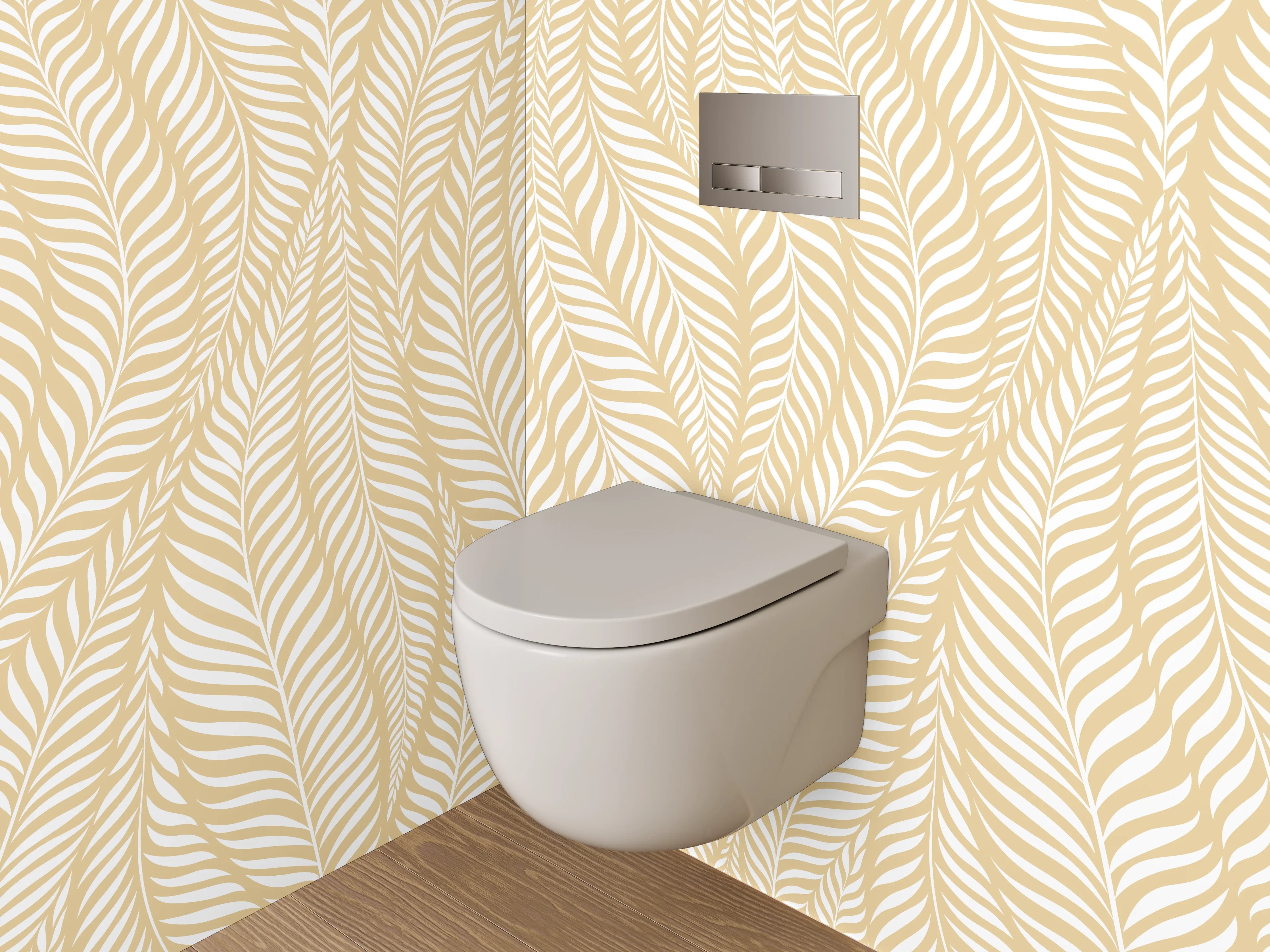 WC-Rückwand - Modernes Blätter-Muster in Beige Weiß