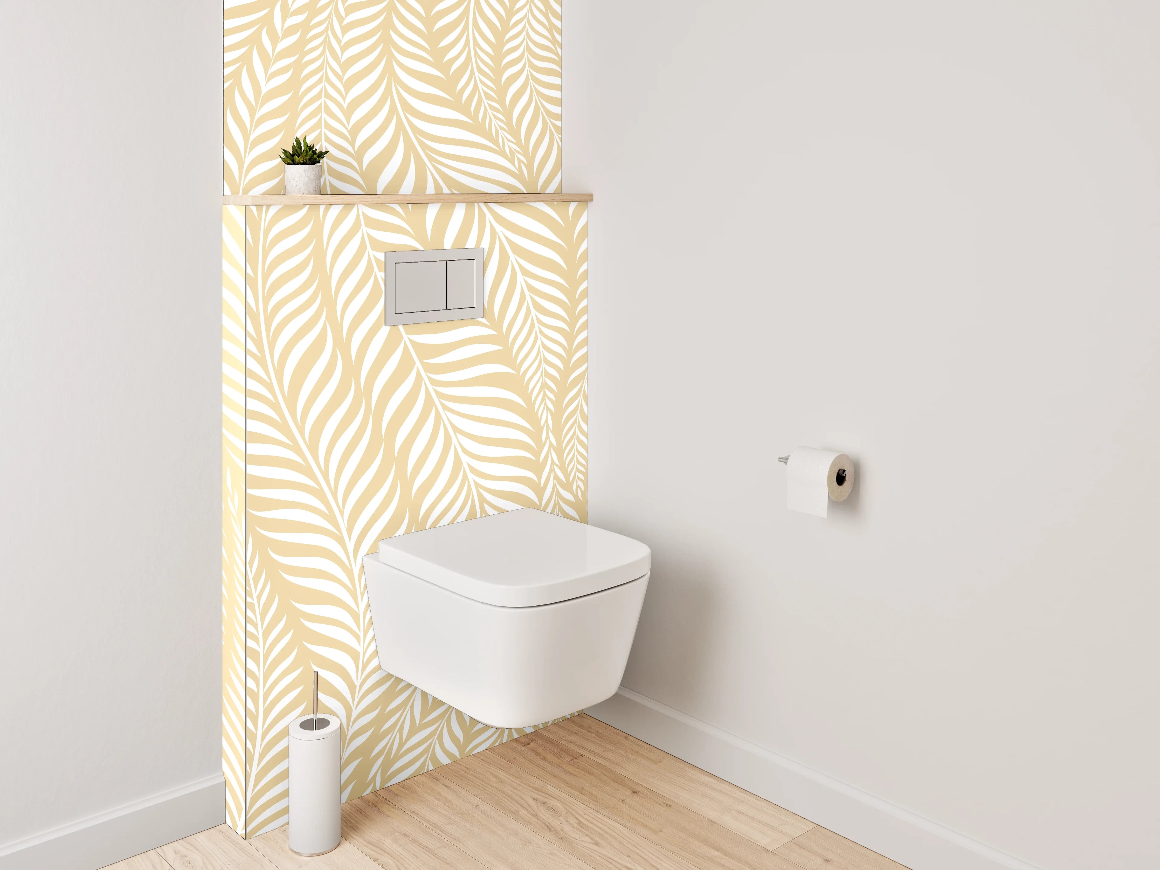 WC-Rückwand - Modernes Blätter-Muster in Beige Weiß