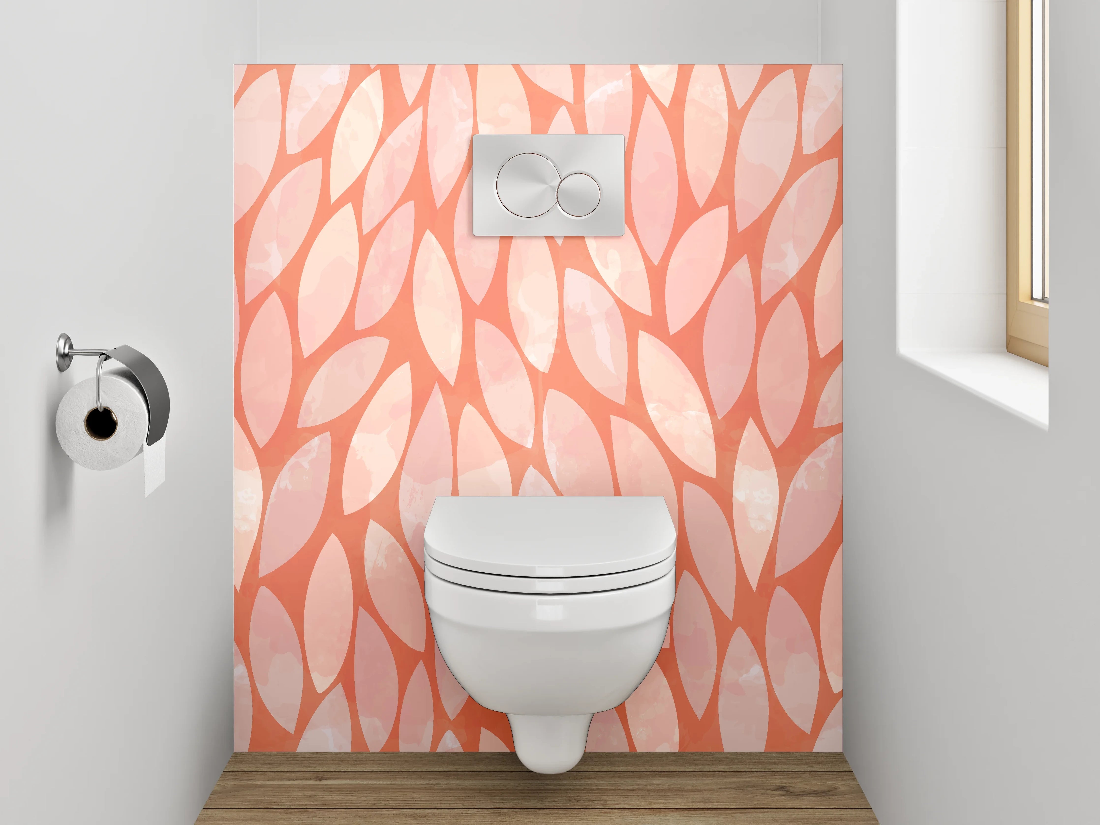 WC-Rückwand - Modernes Blätter-Muster in Orange