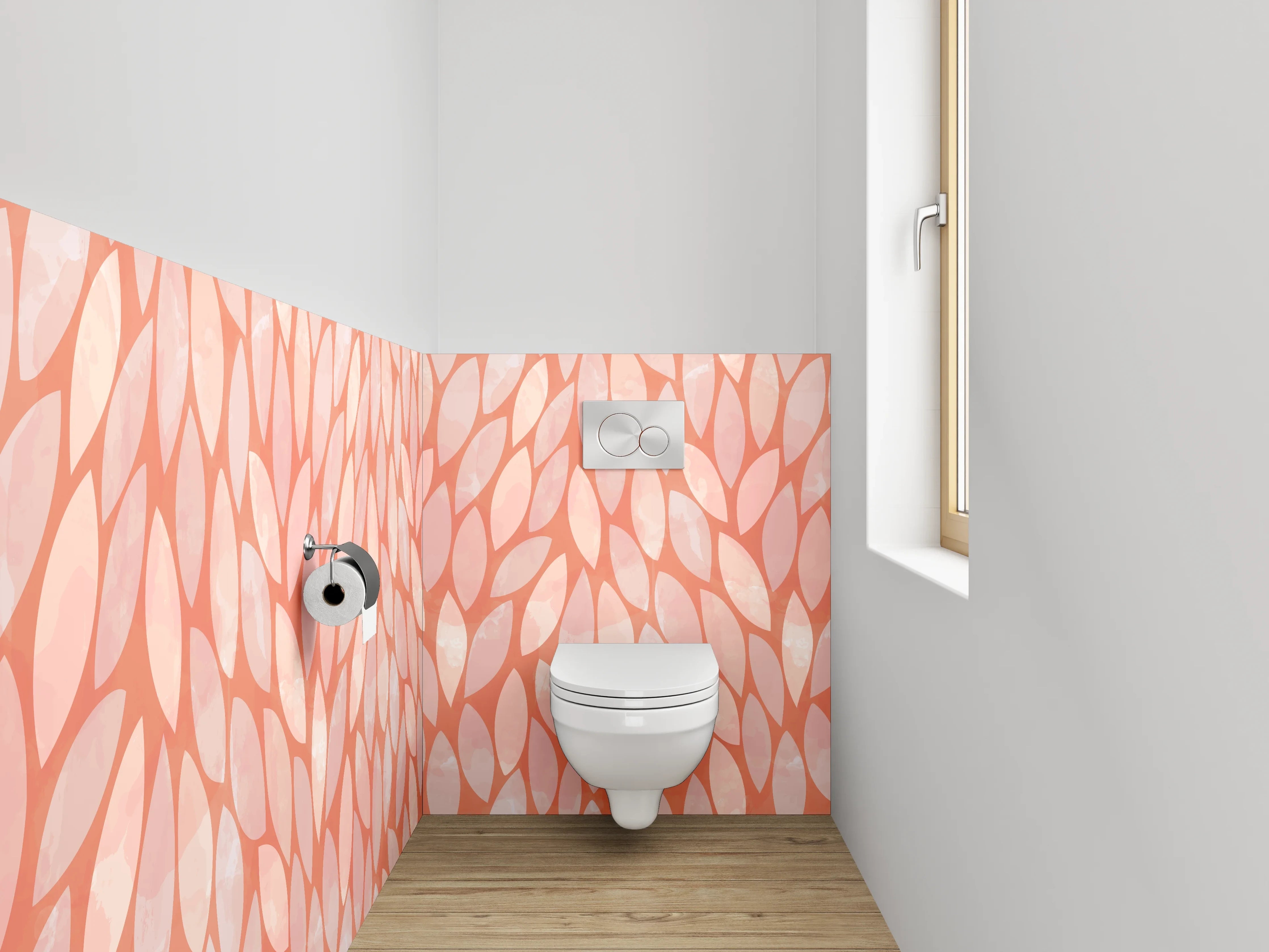 WC-Rückwand - Modernes Blätter-Muster in Orange