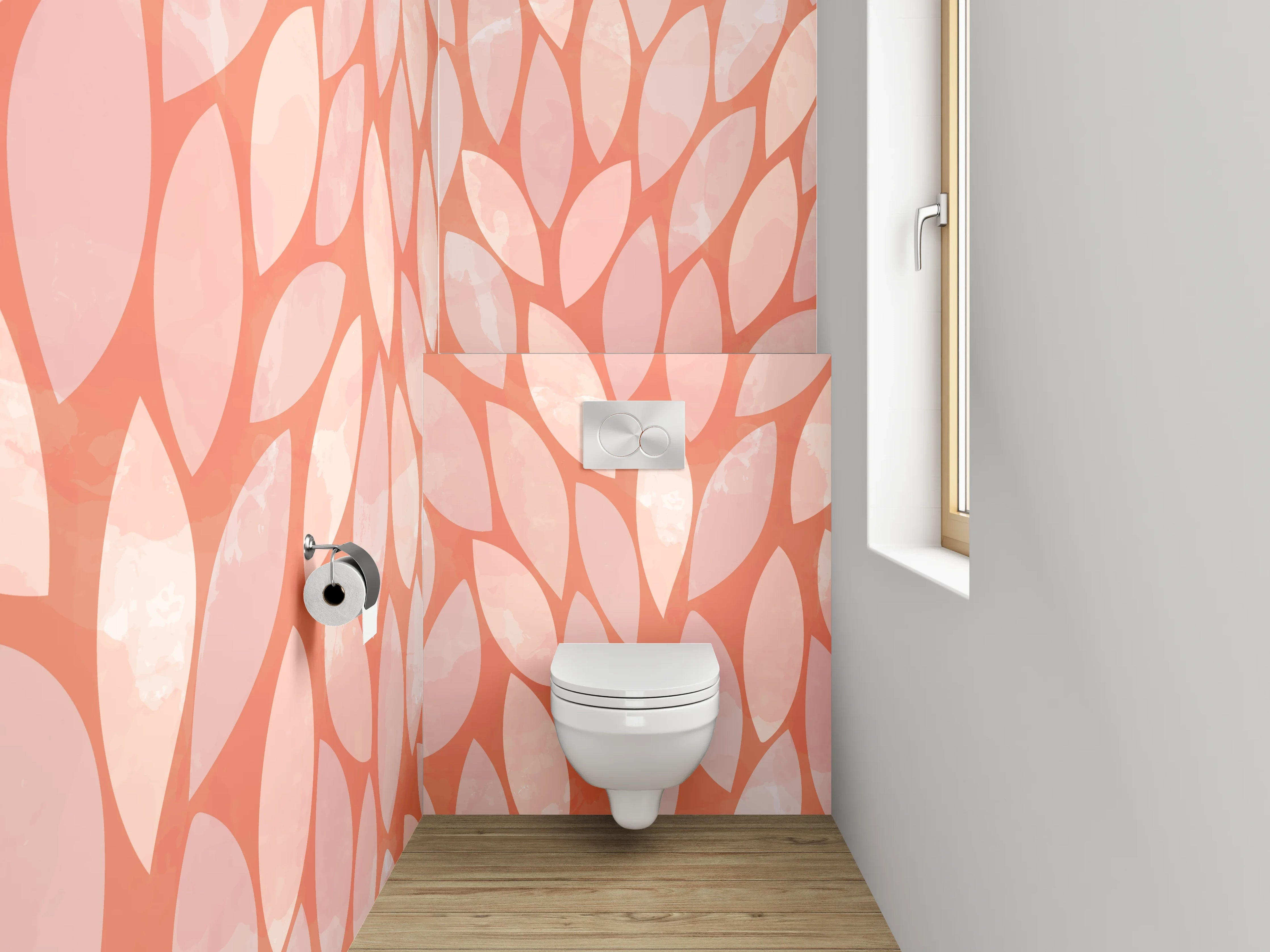 WC-Rückwand - Modernes Blätter-Muster in Orange