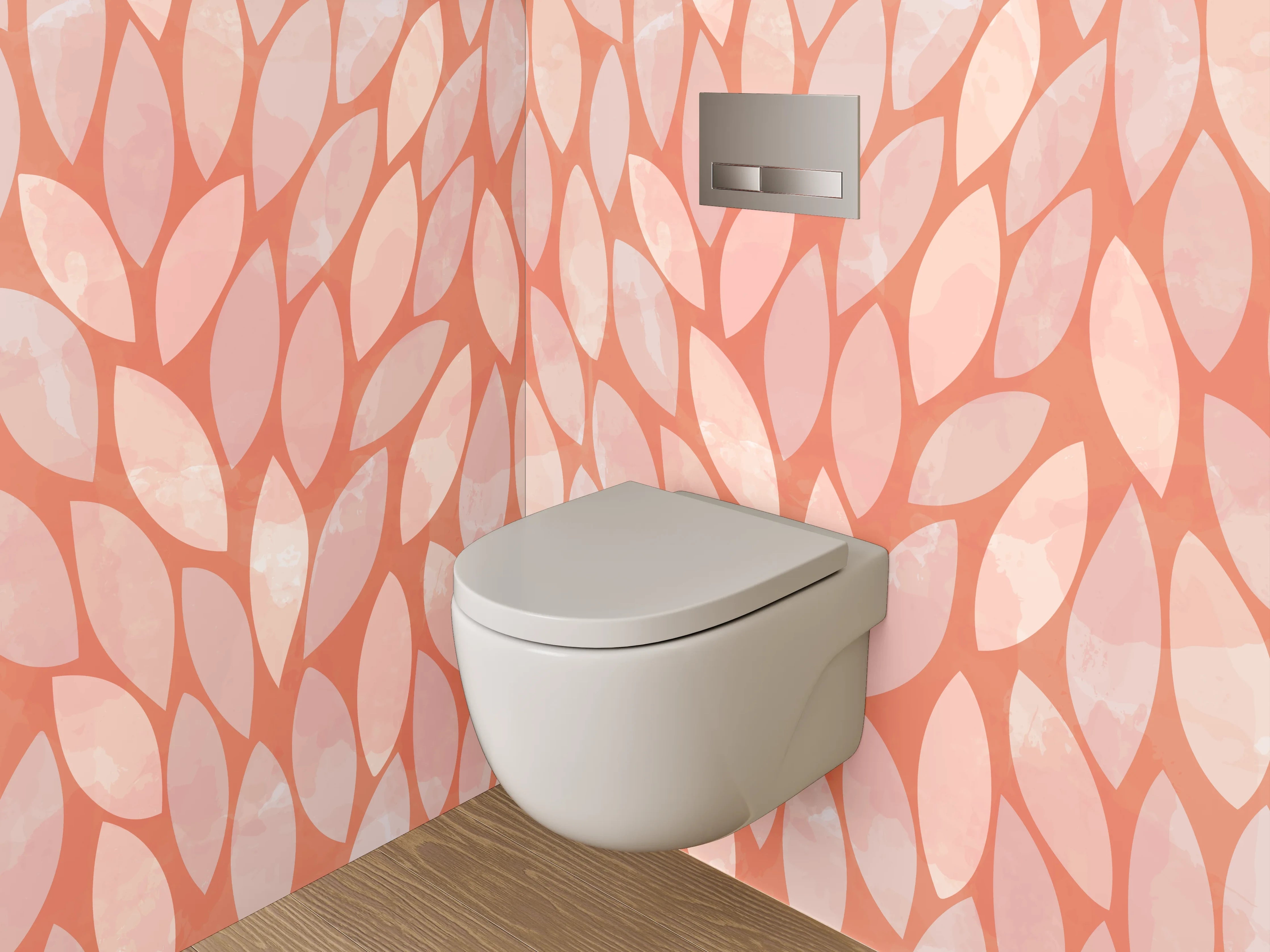 WC-Rückwand - Modernes Blätter-Muster in Orange