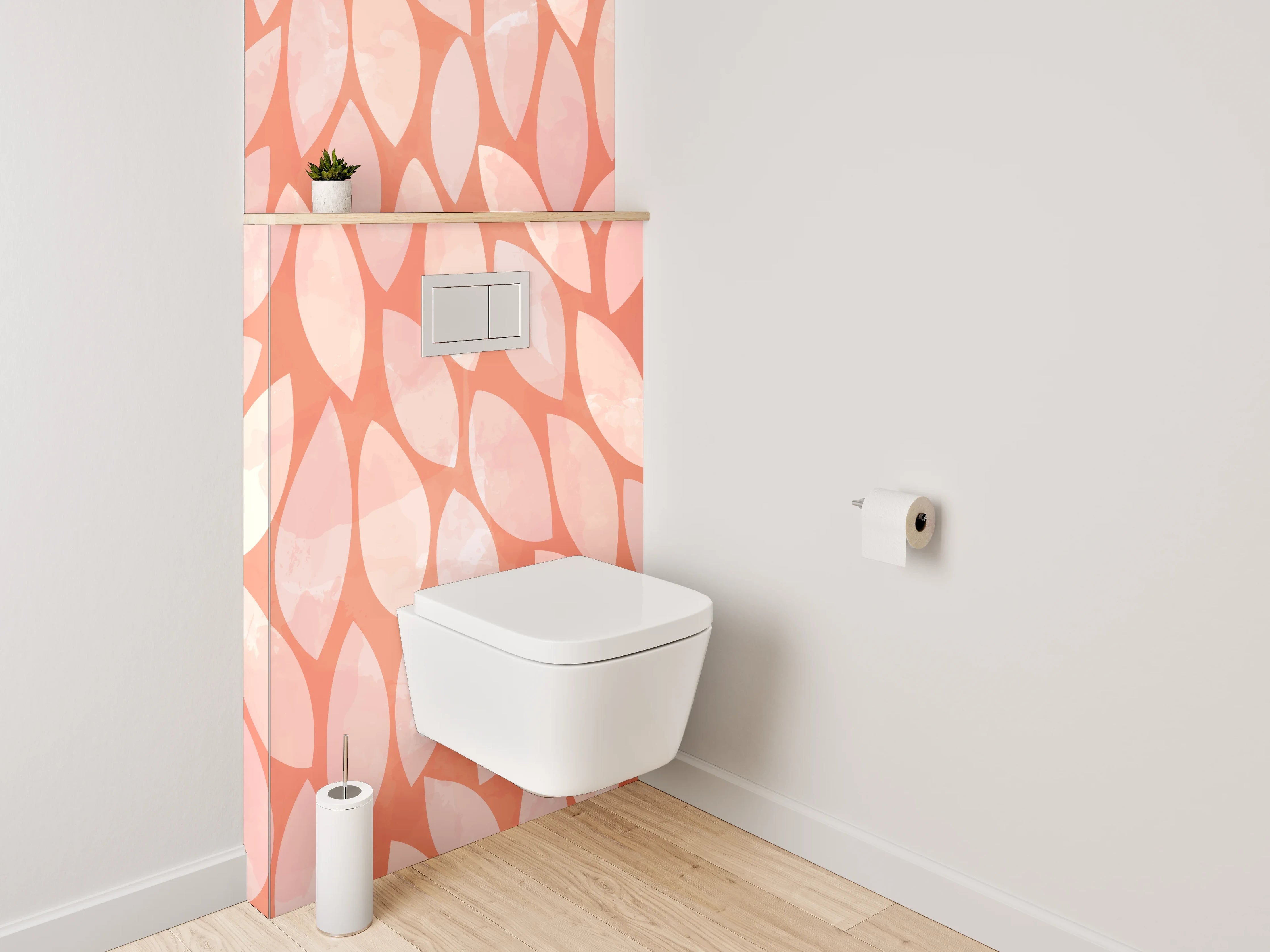 WC-Rückwand - Modernes Blätter-Muster in Orange
