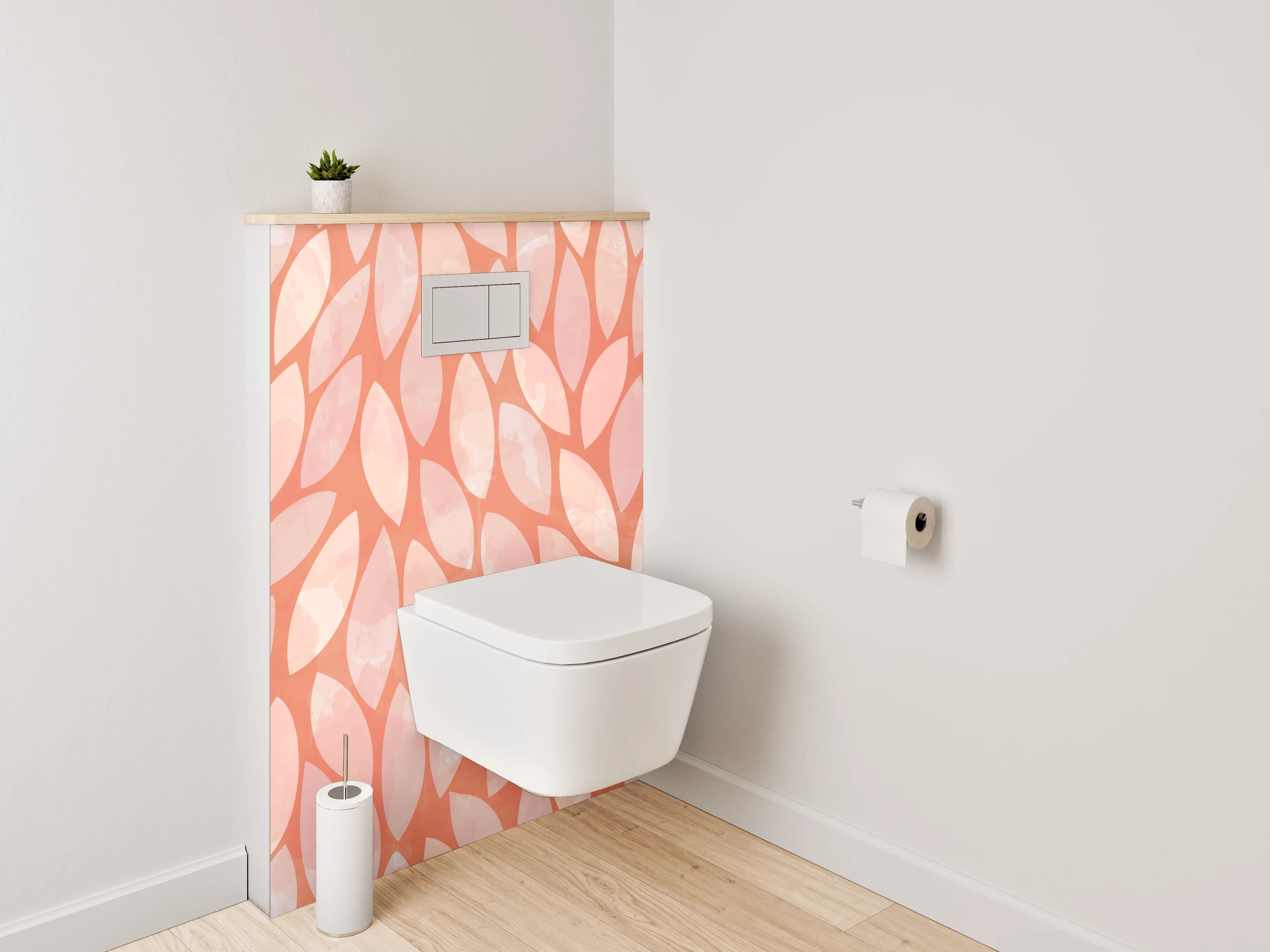 WC-Rückwand - Modernes Blätter-Muster in Orange