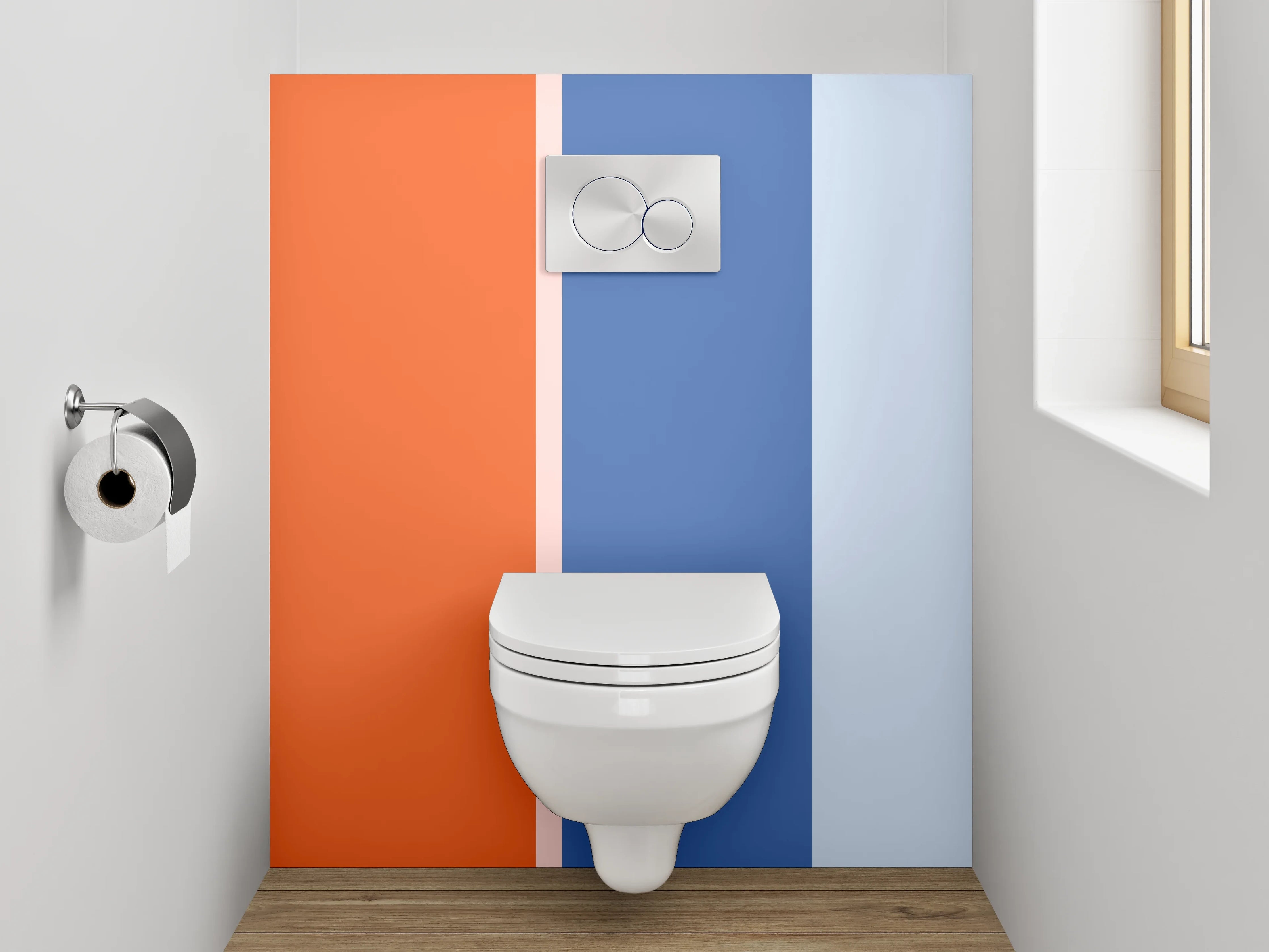 WC-Rückwand - Modernes Blockstreifen-Muster Orange Blau Grau