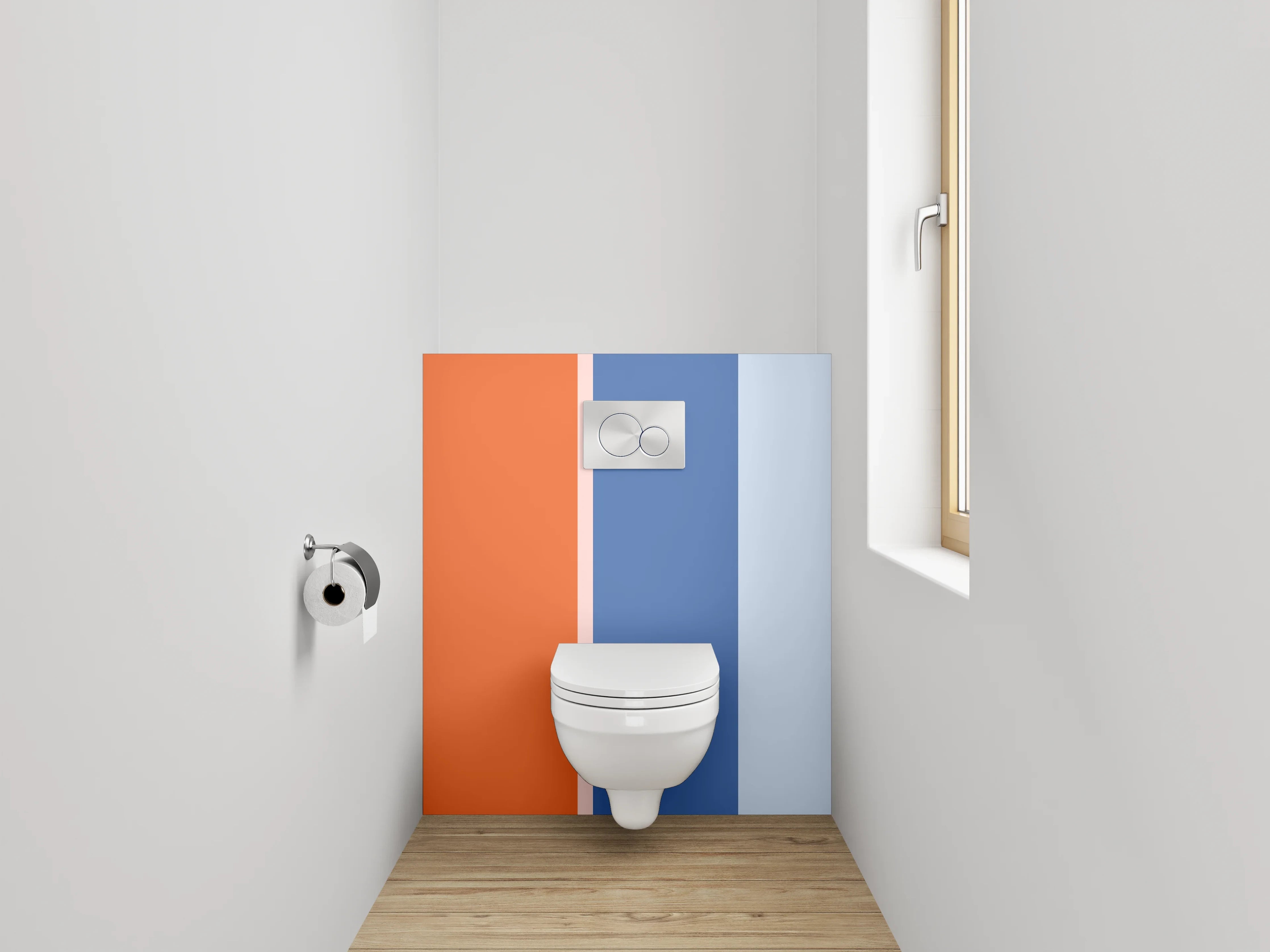 WC-Rückwand - Modernes Blockstreifen-Muster Orange Blau Grau