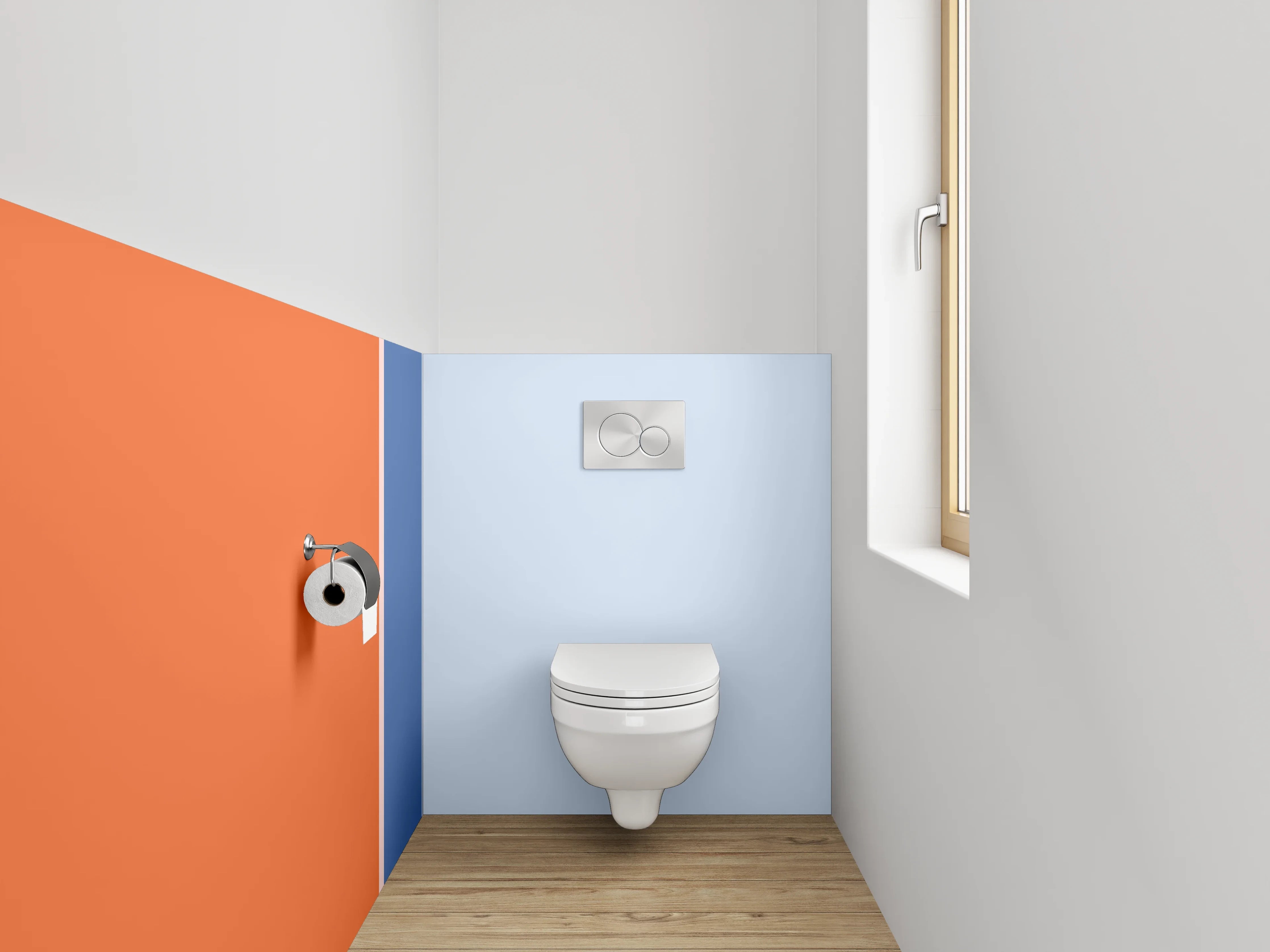 WC-Rückwand - Modernes Blockstreifen-Muster Orange Blau Grau
