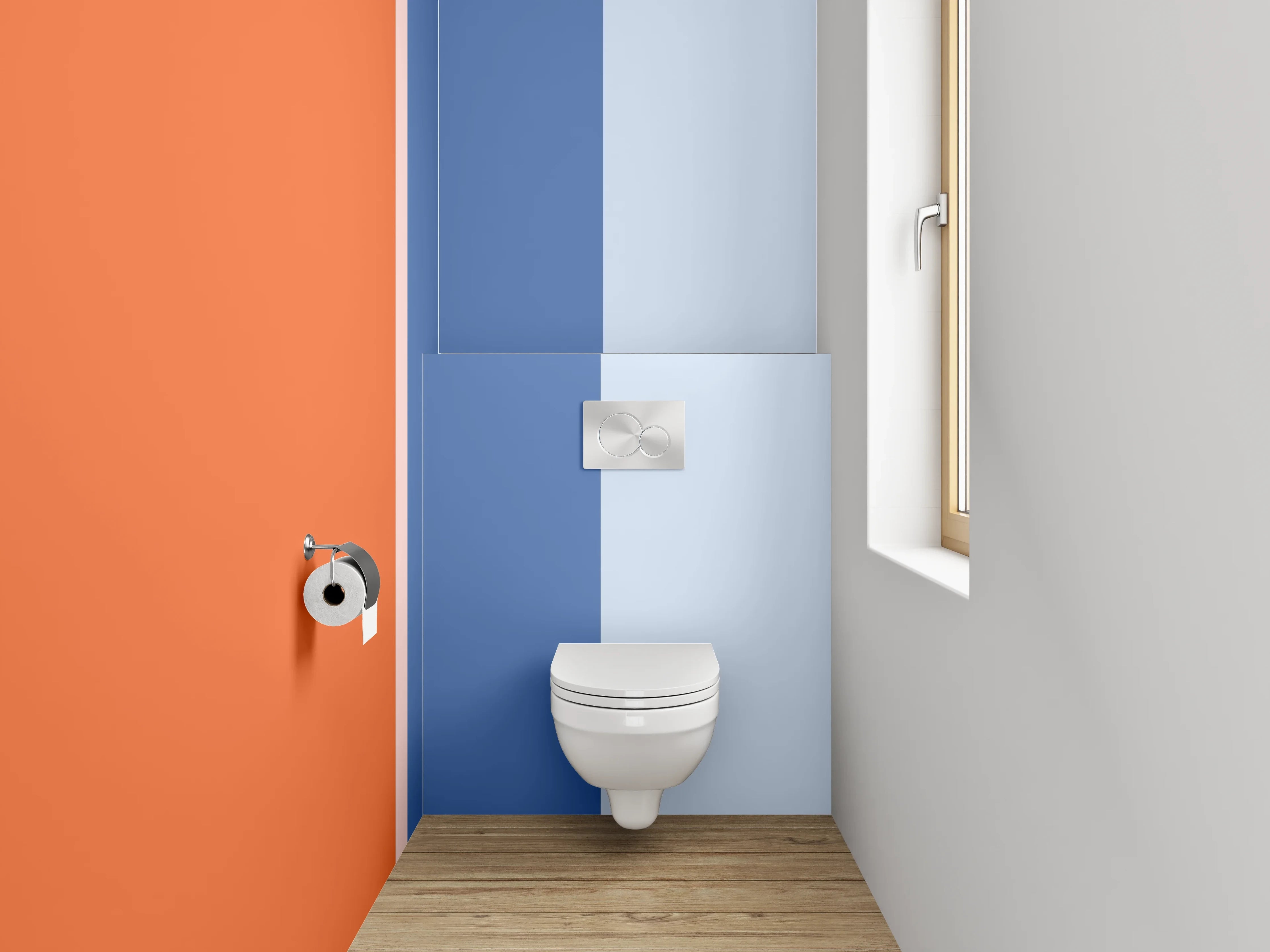 WC-Rückwand - Modernes Blockstreifen-Muster Orange Blau Grau