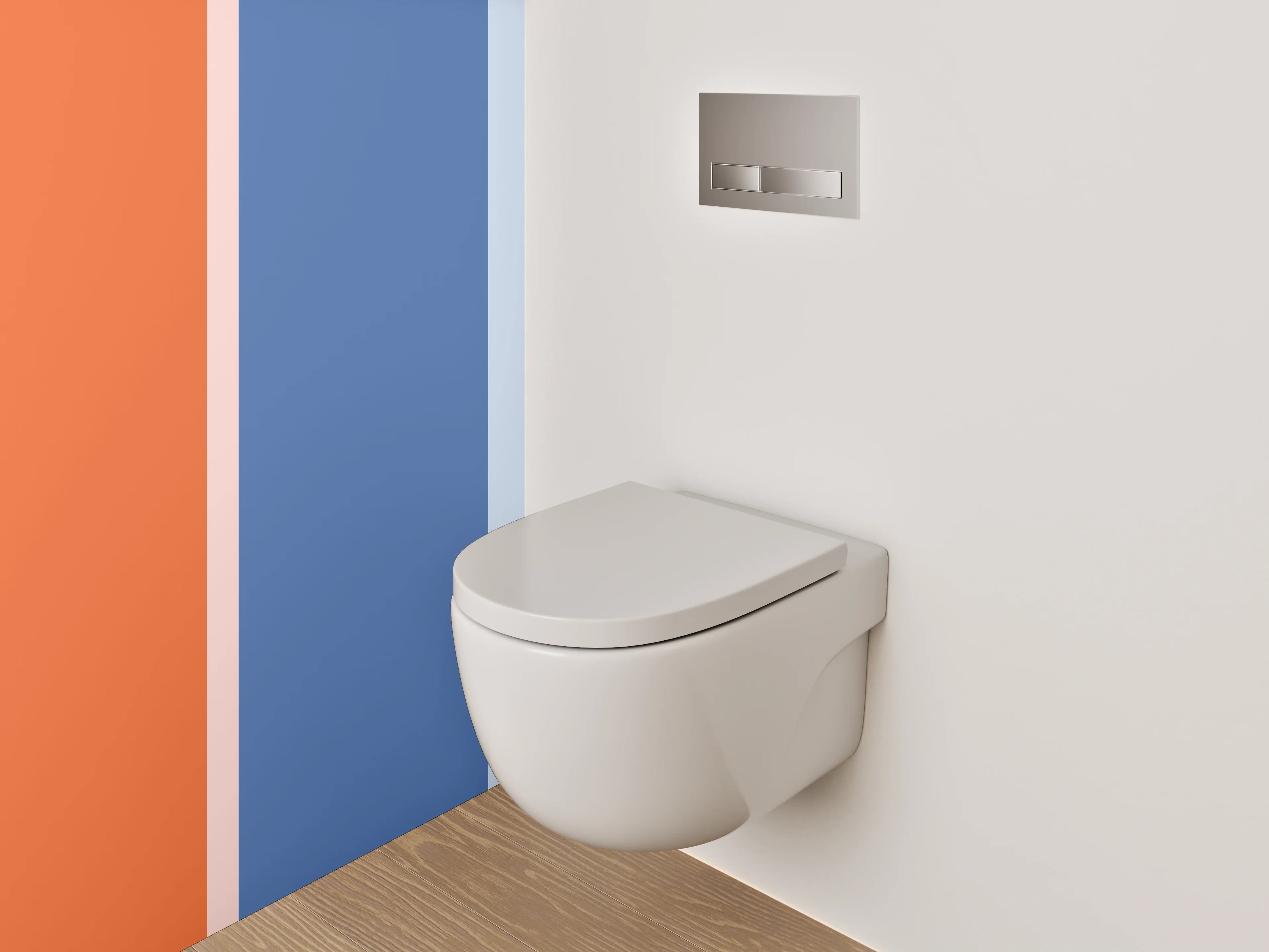 WC-Rückwand - Modernes Blockstreifen-Muster Orange Blau Grau