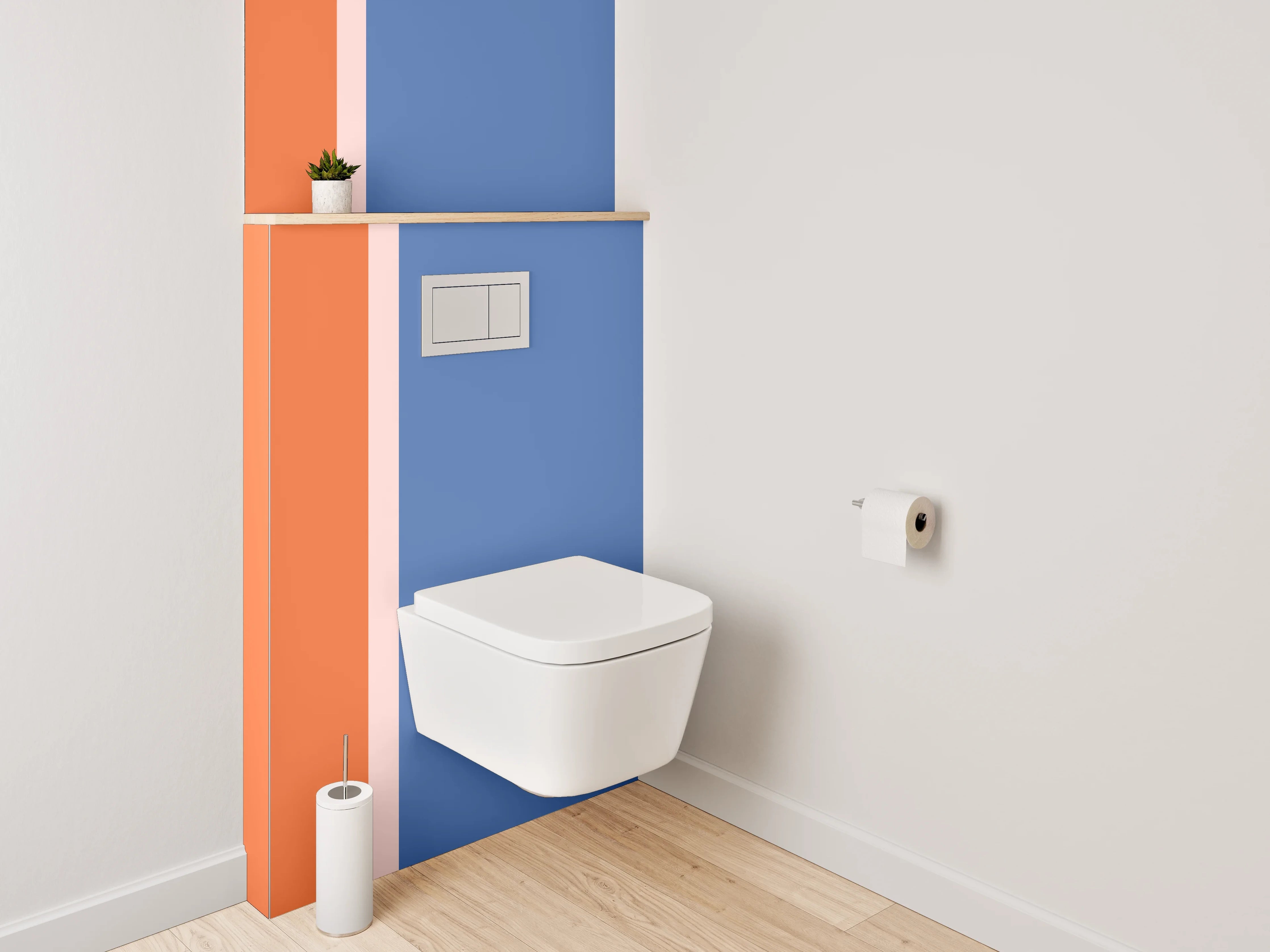 WC-Rückwand - Modernes Blockstreifen-Muster Orange Blau Grau