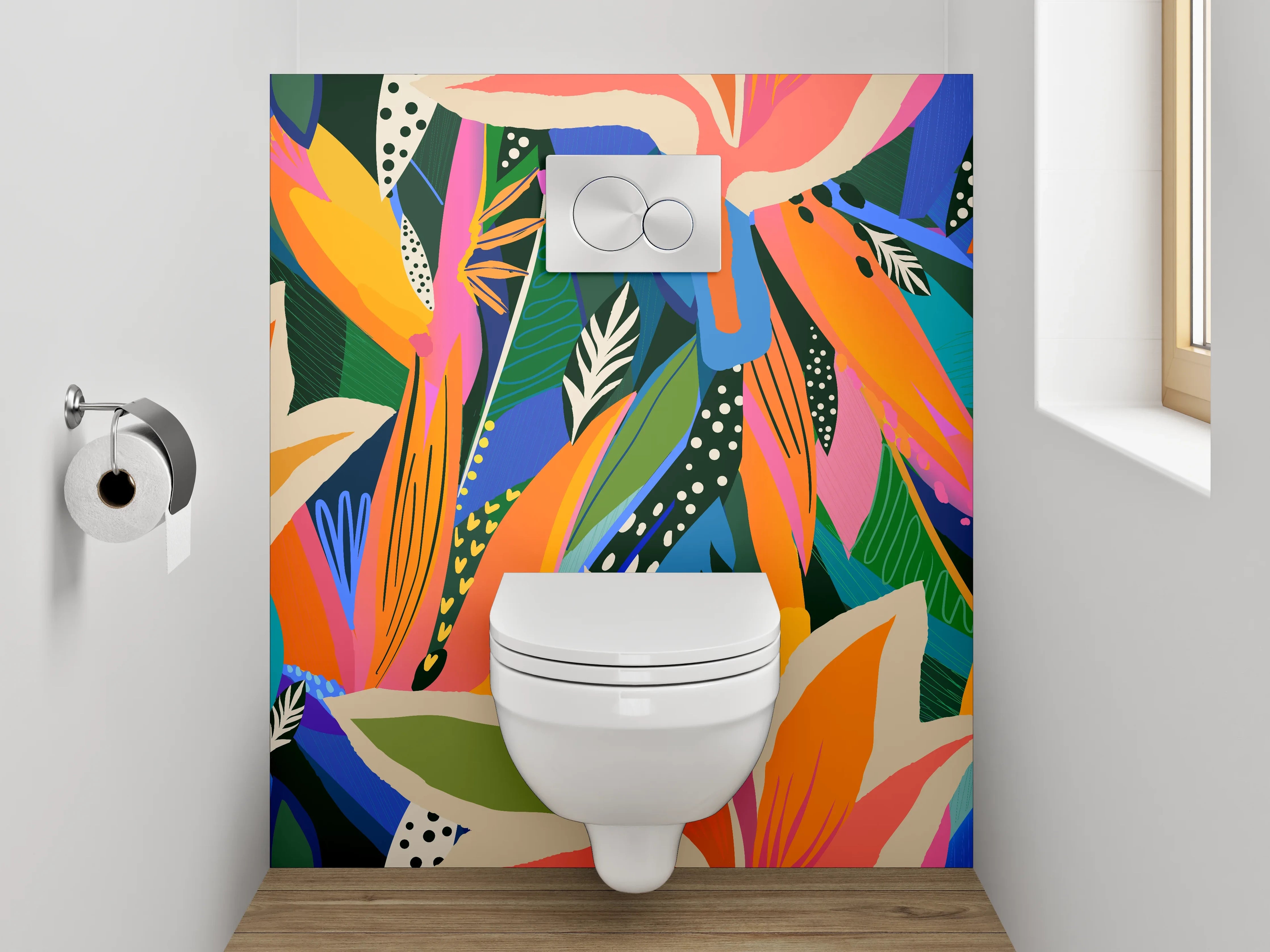 WC-Rückwand - Modernes Blumen-Abstract in kräftigen Farben