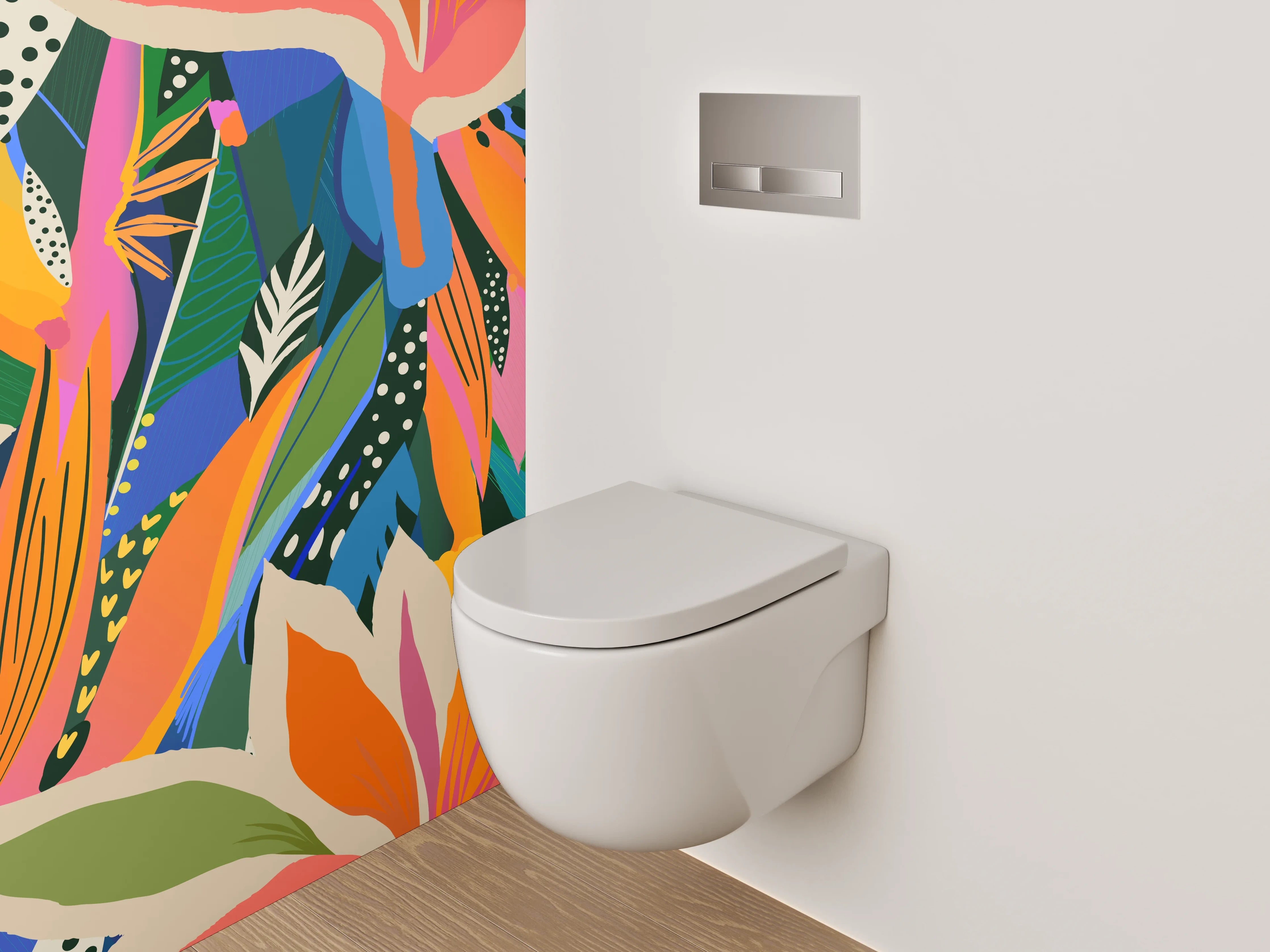 WC-Rückwand - Modernes Blumen-Abstract in kräftigen Farben