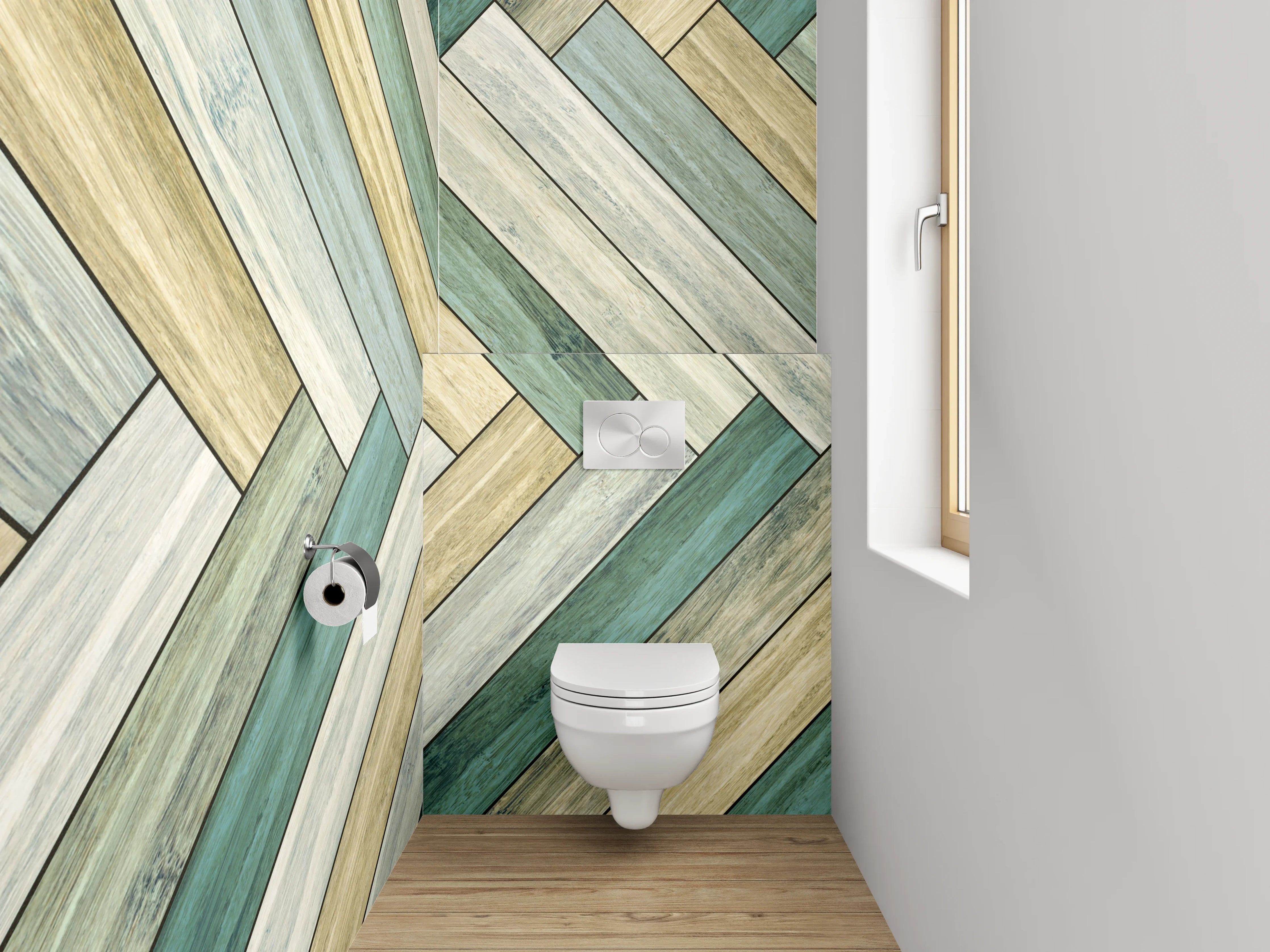 WC-Rückwand - Modernes Chevron Holz-Muster Wandbild