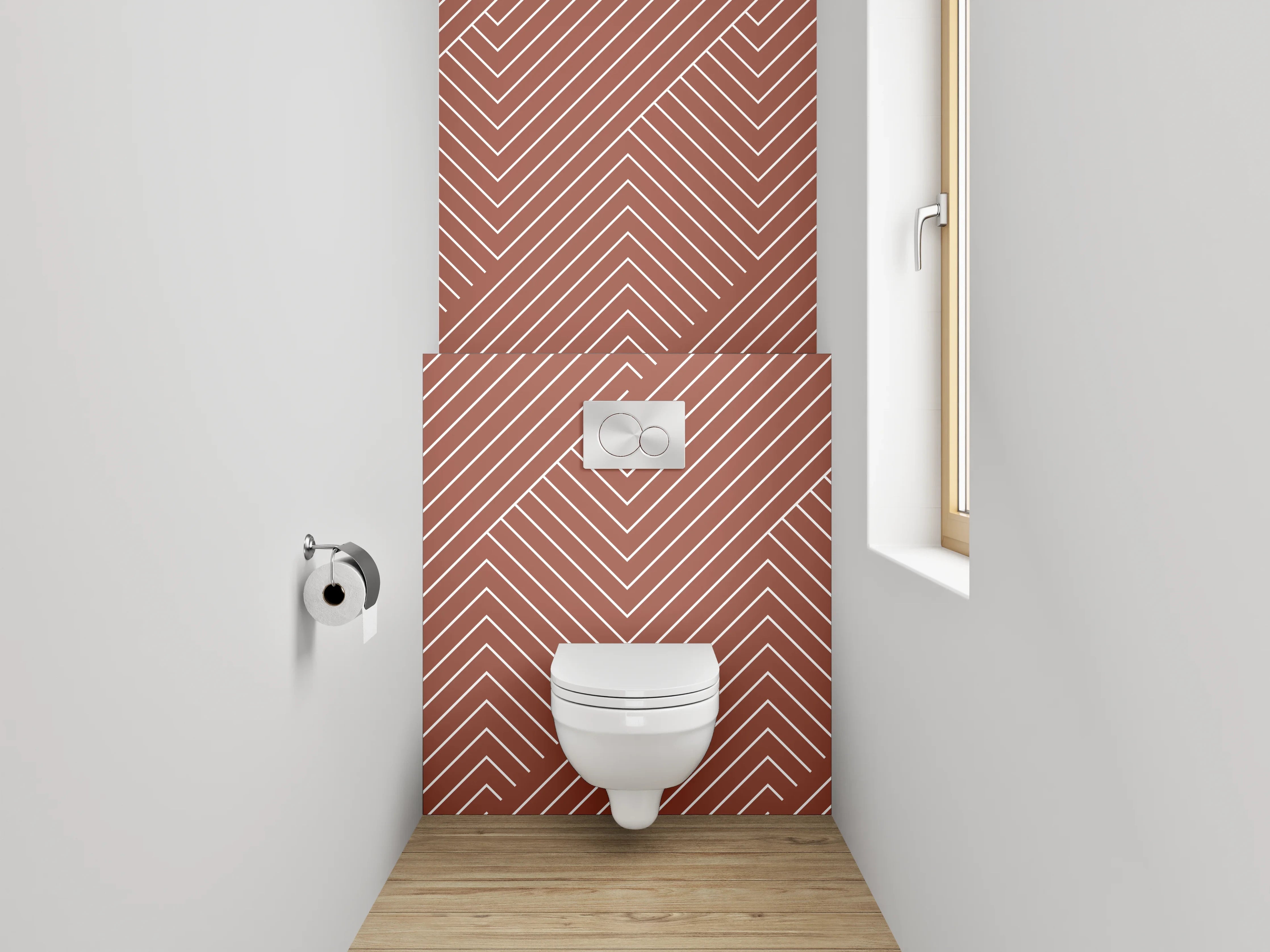 WC-Rückwand - Modernes Chevron-Linienmuster Braun Weiß