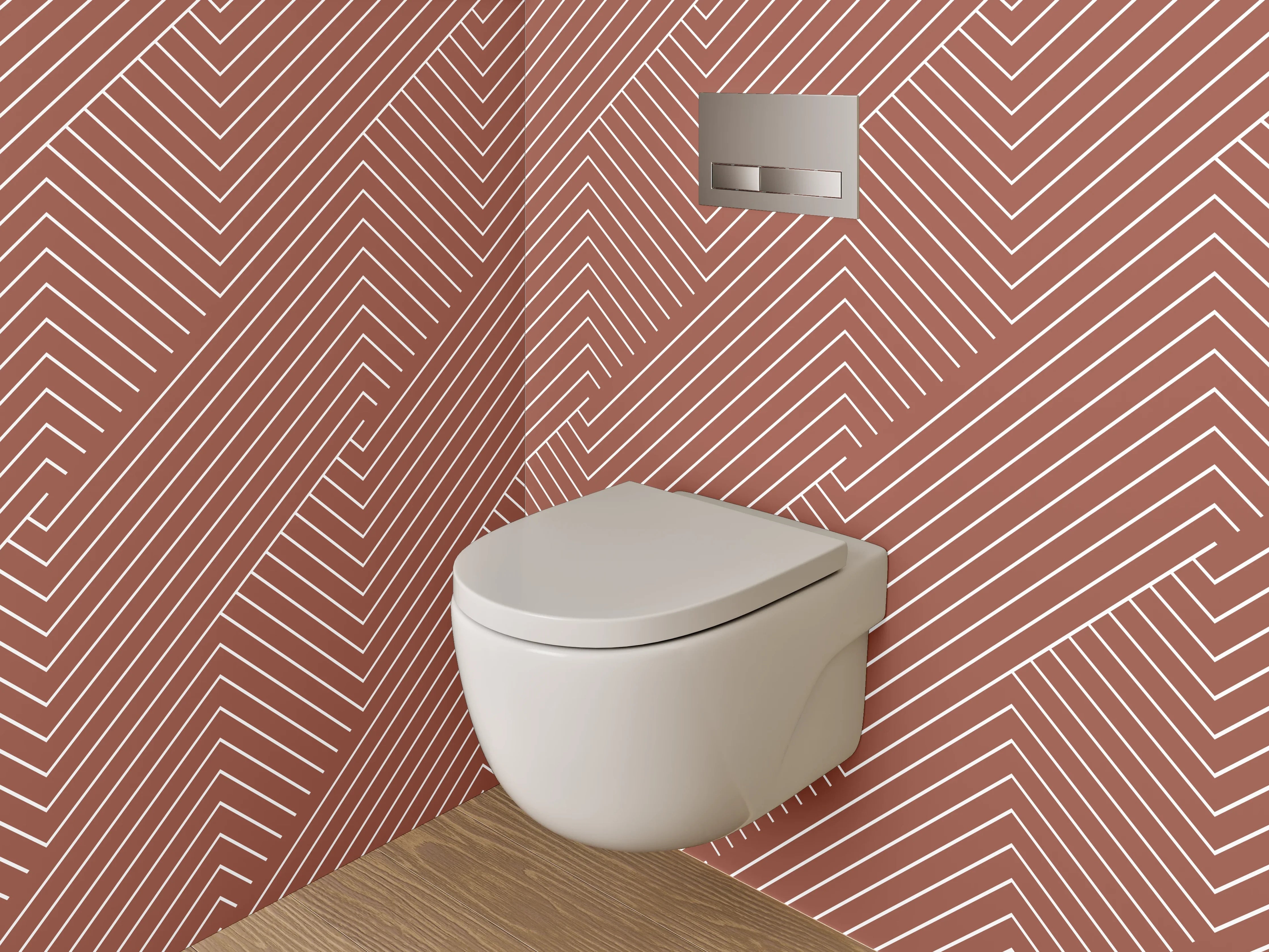 WC-Rückwand - Modernes Chevron-Linienmuster Braun Weiß