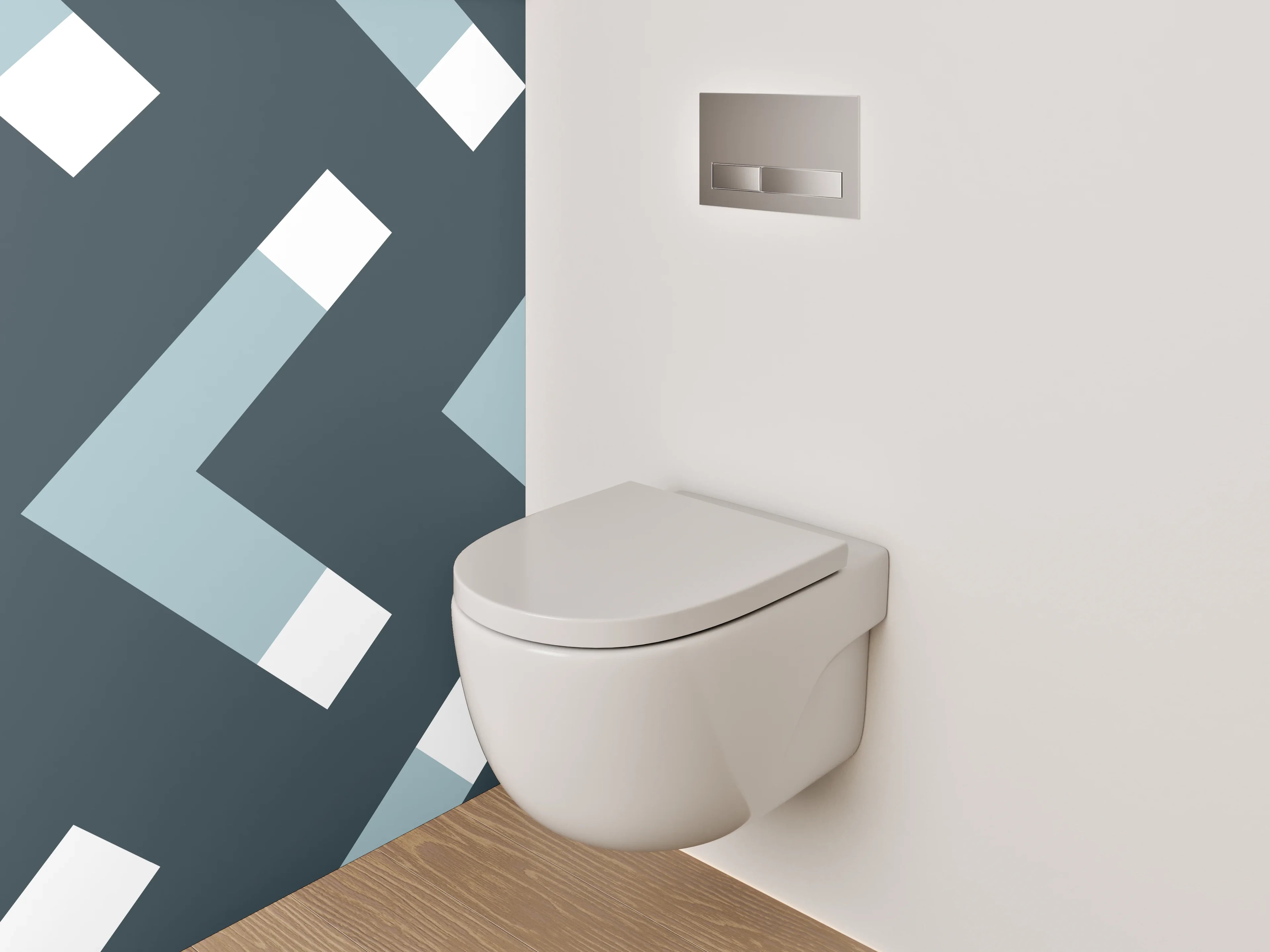 WC-Rückwand - Modernes Chevron-Muster Grau Weiß Blau