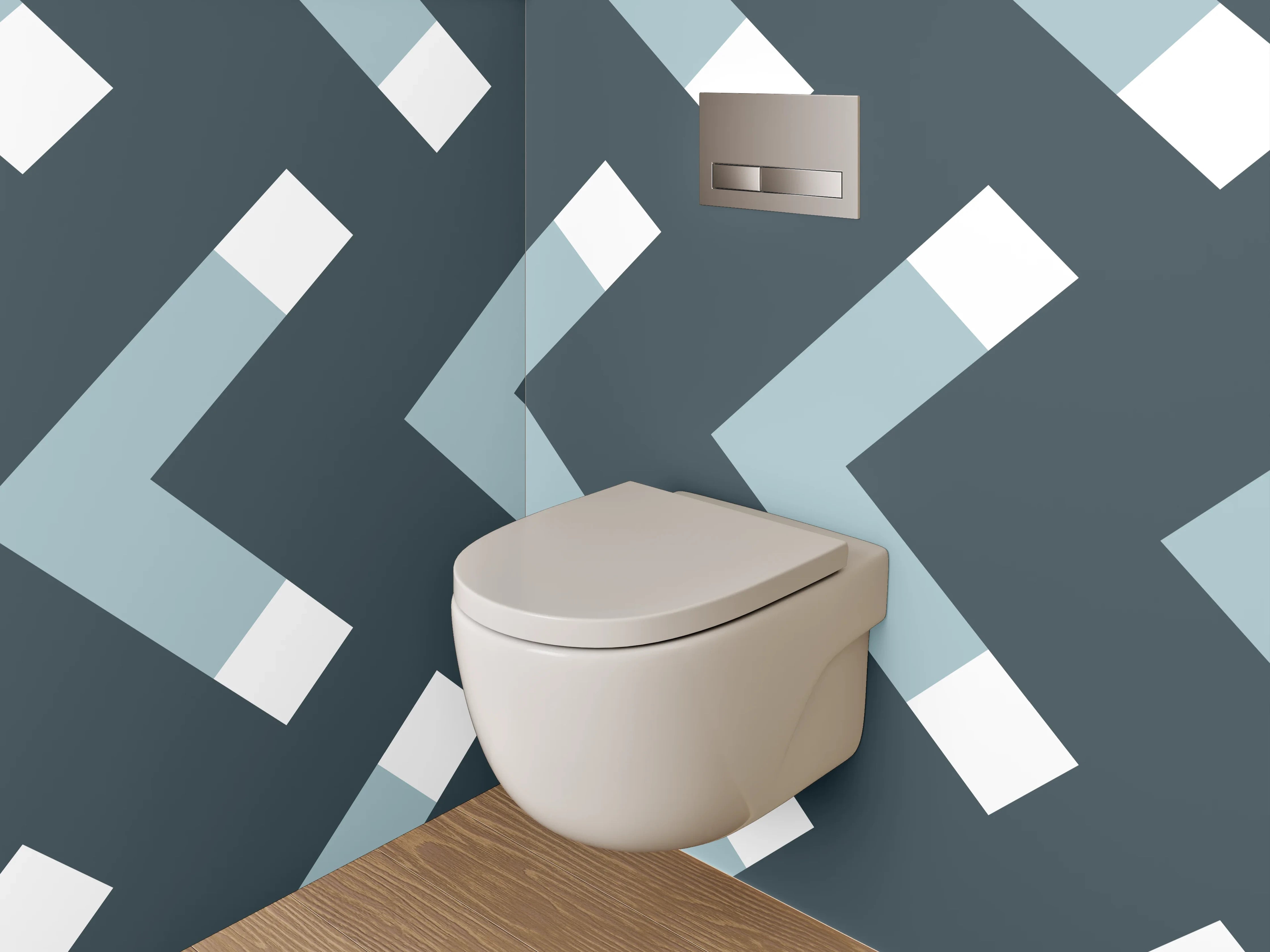 WC-Rückwand - Modernes Chevron-Muster Grau Weiß Blau