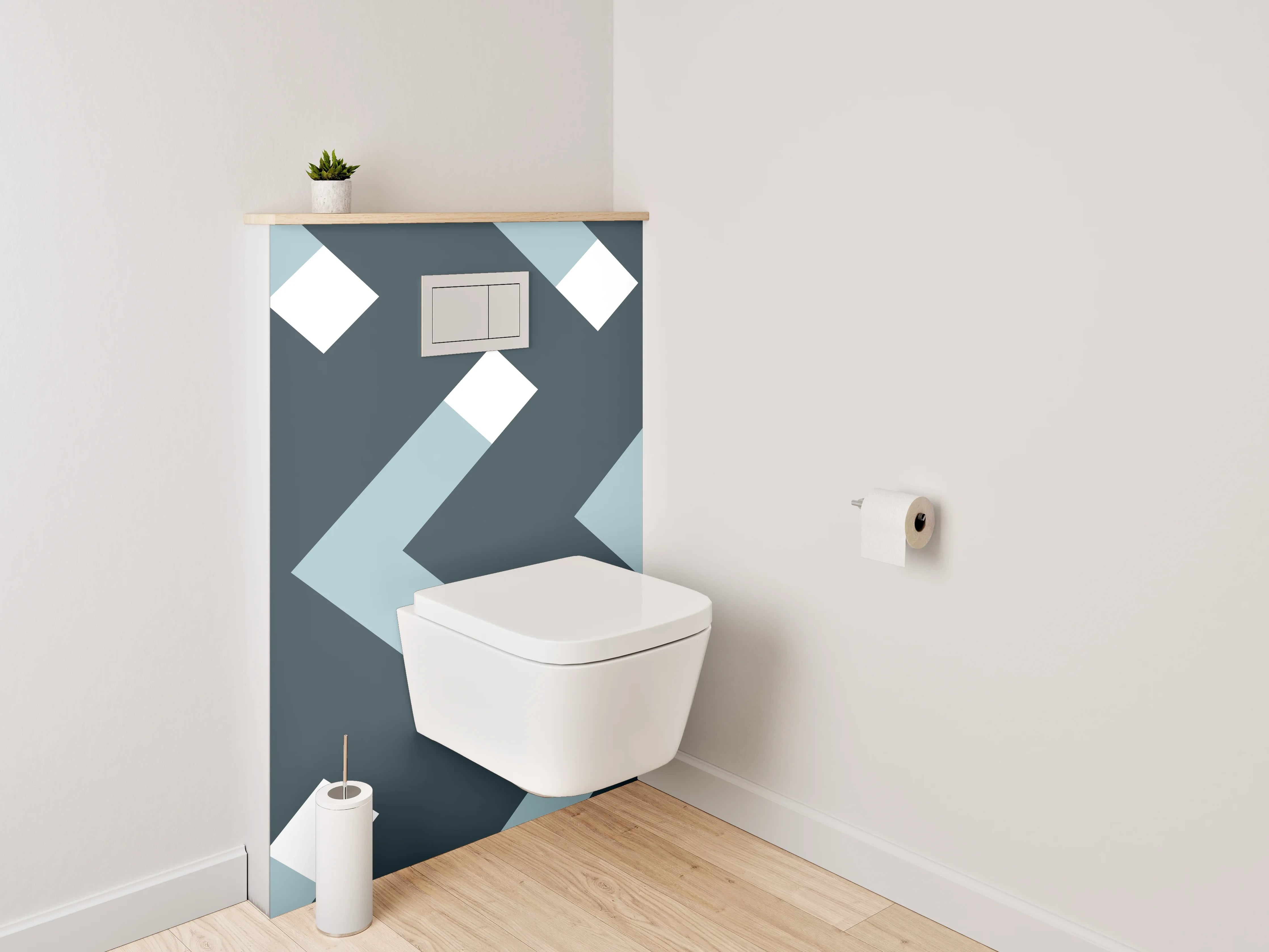 WC-Rückwand - Modernes Chevron-Muster Grau Weiß Blau