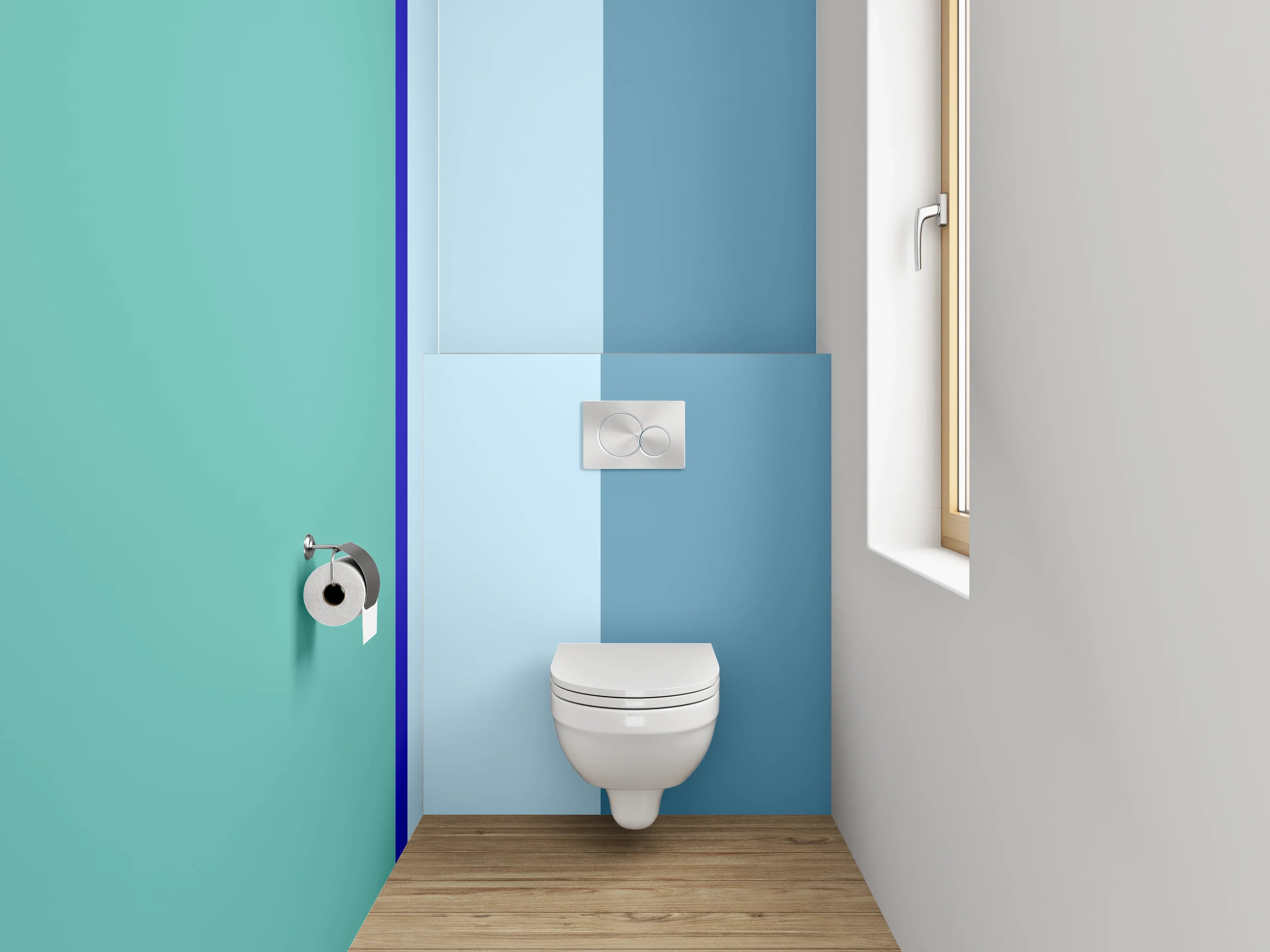 WC-Rückwand - Modernes Farbbalken-Design Türkis Blau