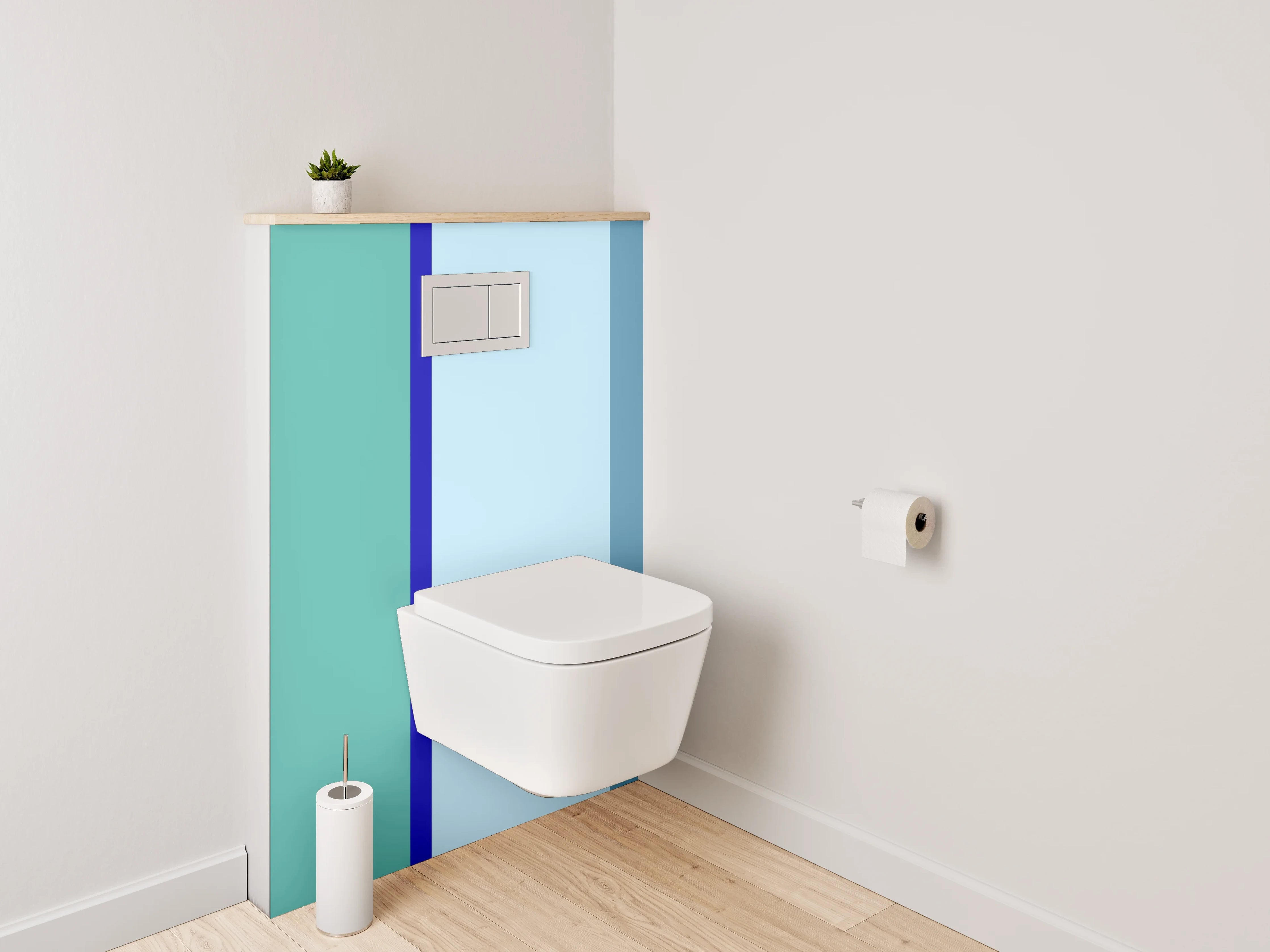 WC-Rückwand - Modernes Farbbalken-Design Türkis Blau