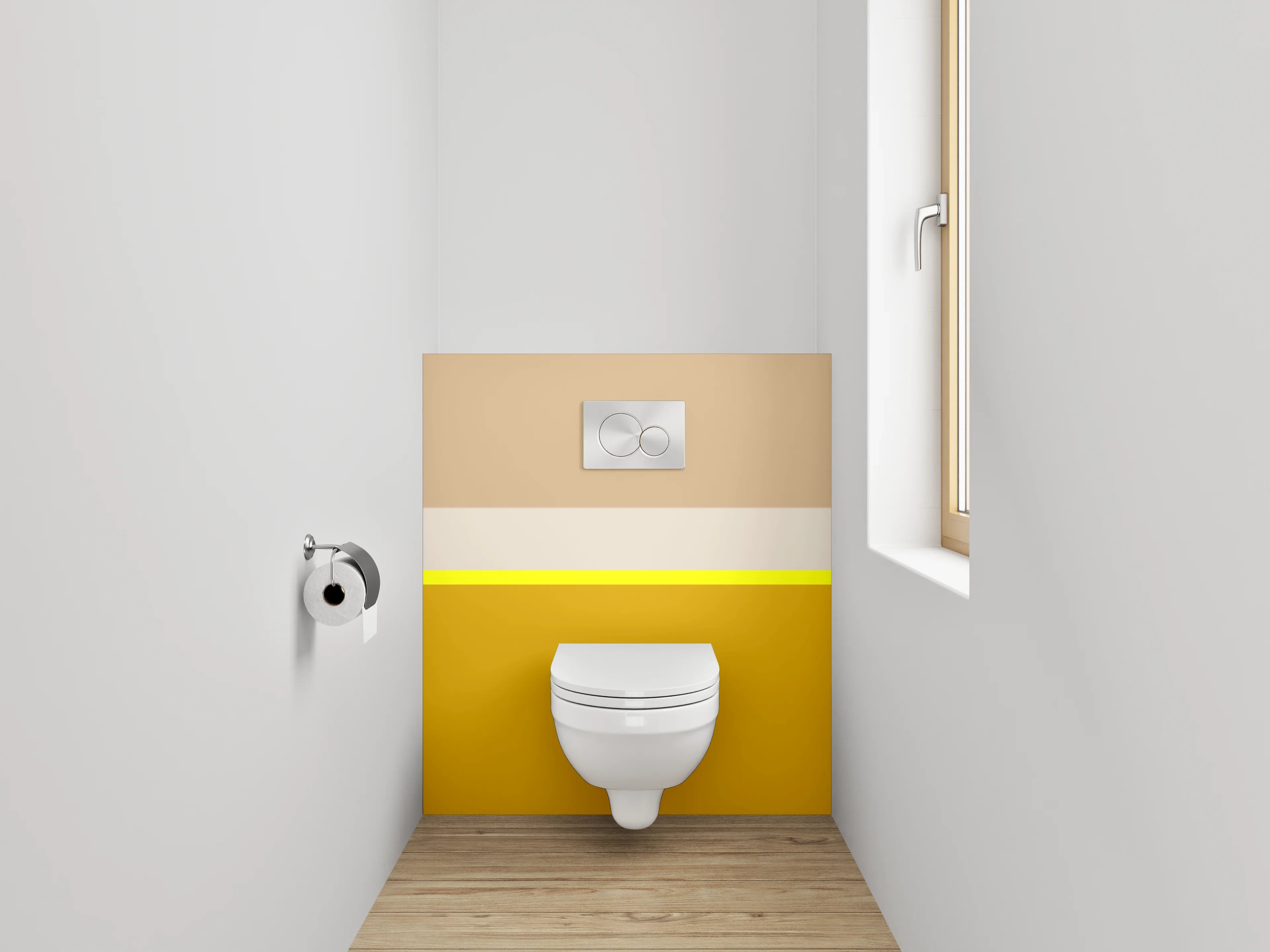 WC-Rückwand - Modernes Farbbalken-Design in Gelb und Beige