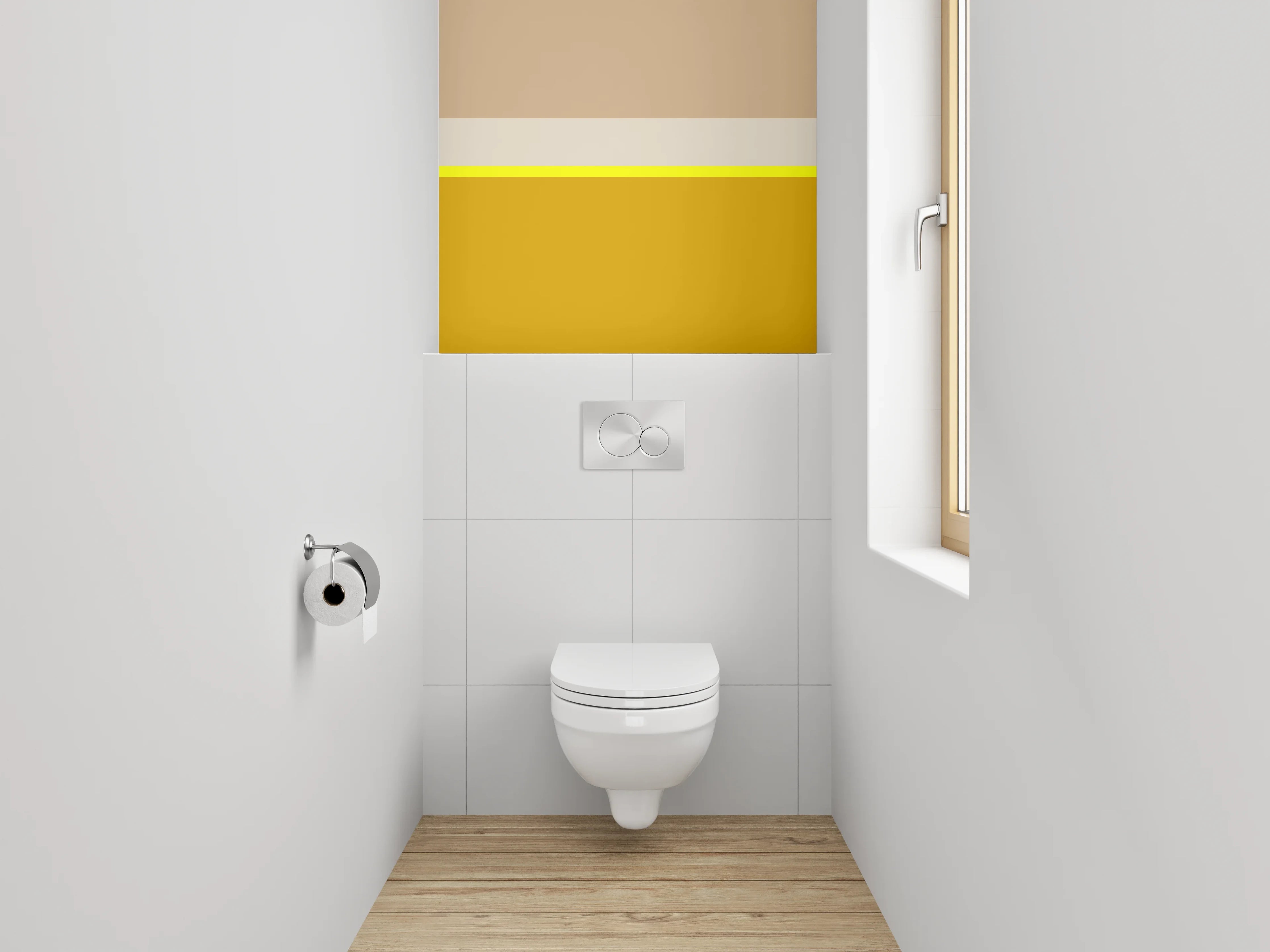 WC-Rückwand - Modernes Farbbalken-Design in Gelb und Beige