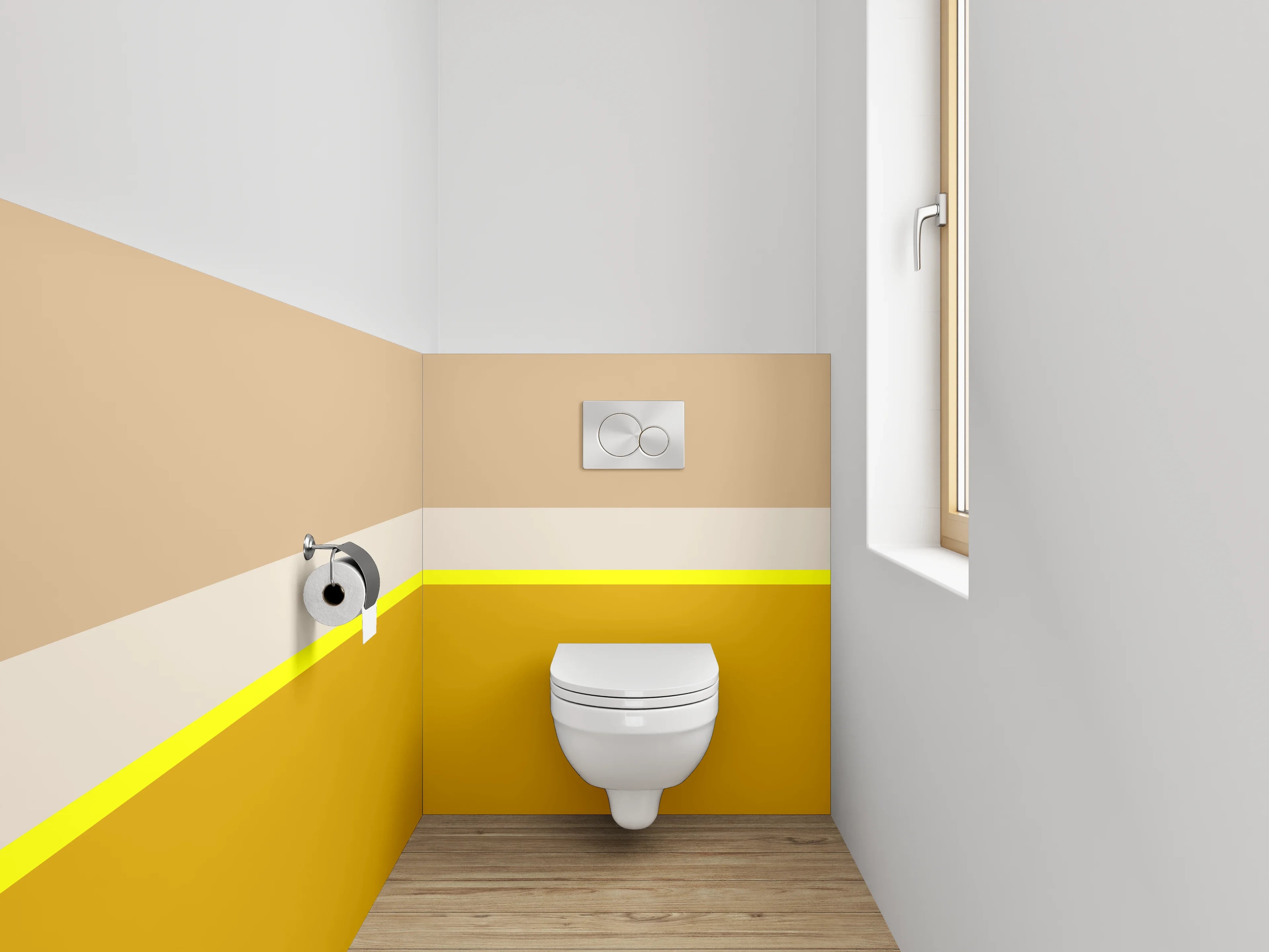WC-Rückwand - Modernes Farbbalken-Design in Gelb und Beige