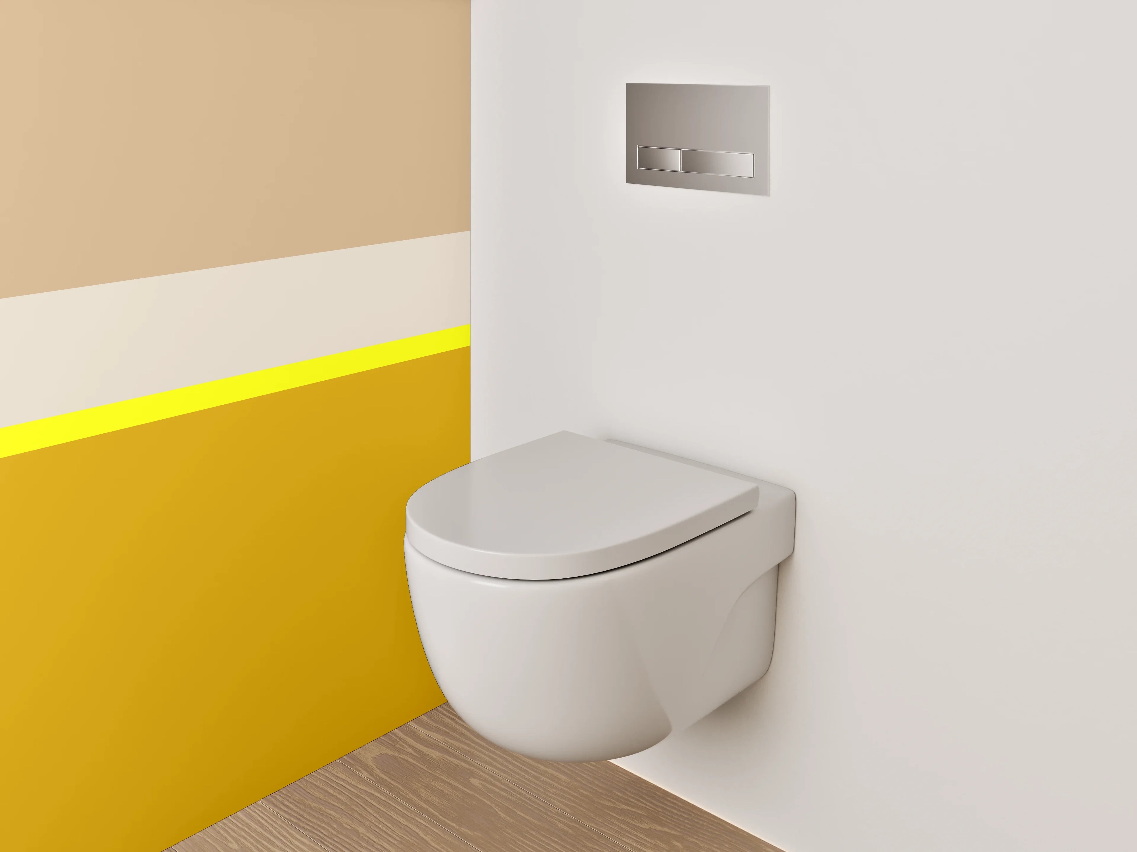 WC-Rückwand - Modernes Farbbalken-Design in Gelb und Beige
