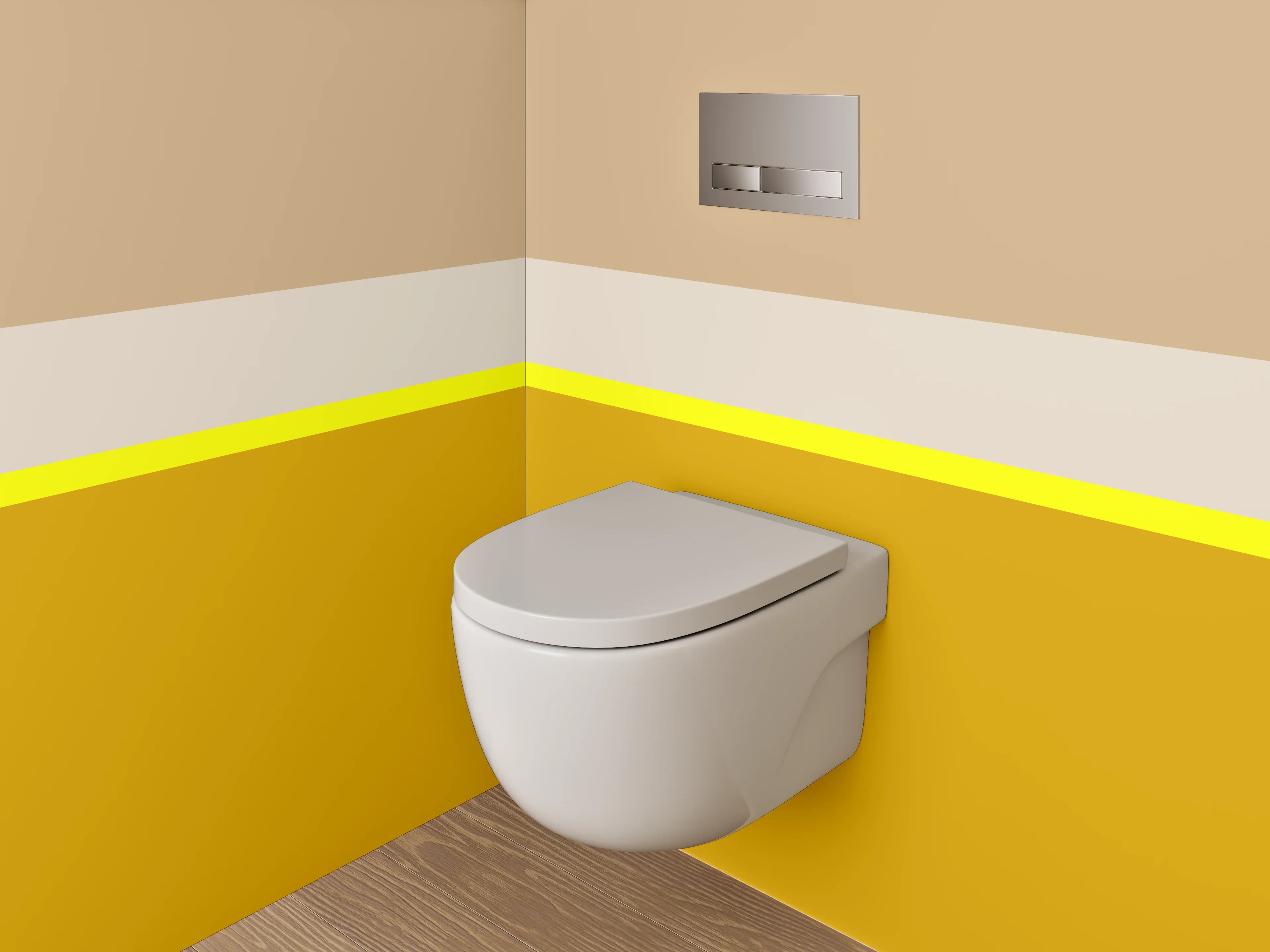WC-Rückwand - Modernes Farbbalken-Design in Gelb und Beige