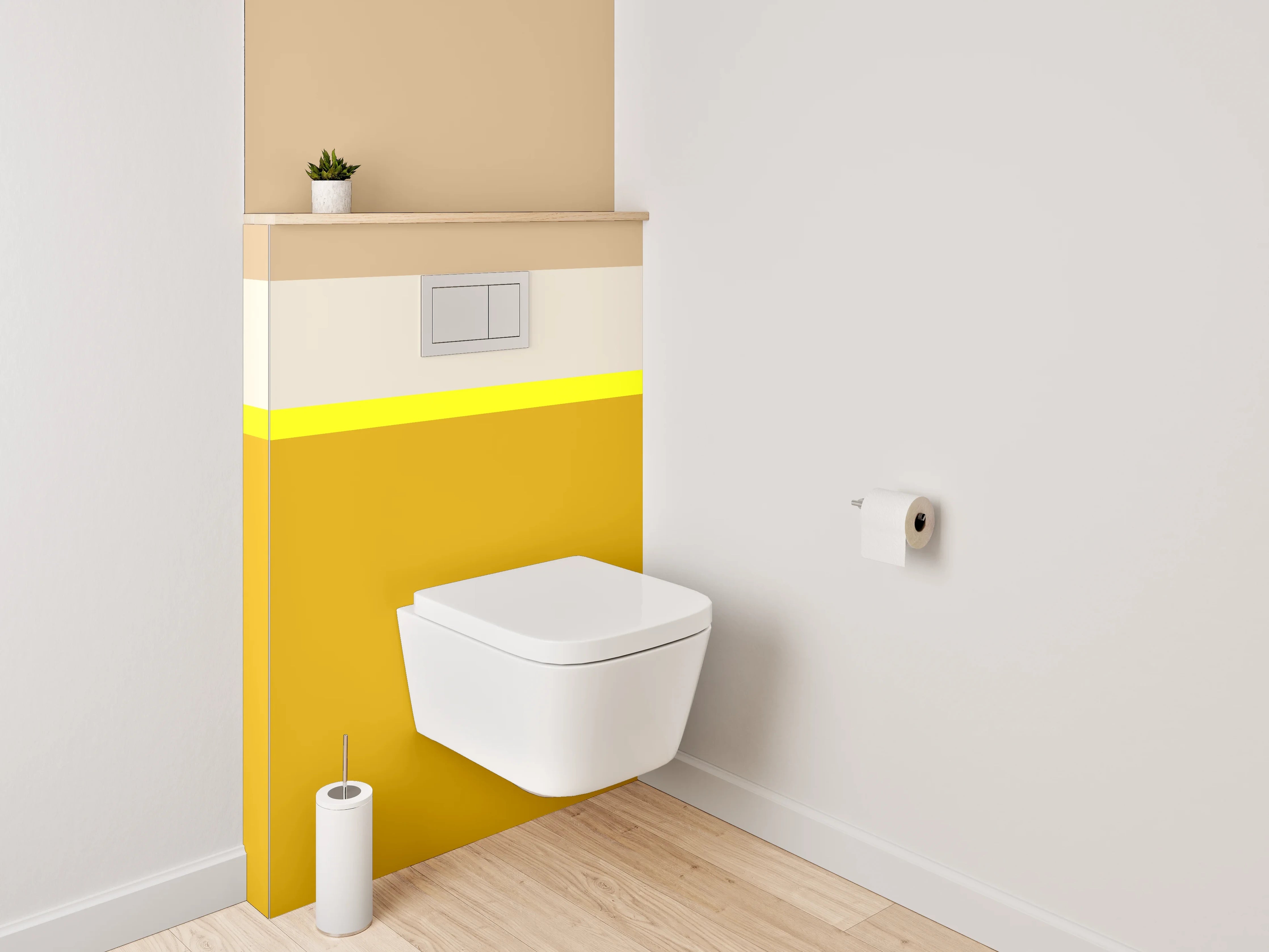 WC-Rückwand - Modernes Farbbalken-Design in Gelb und Beige