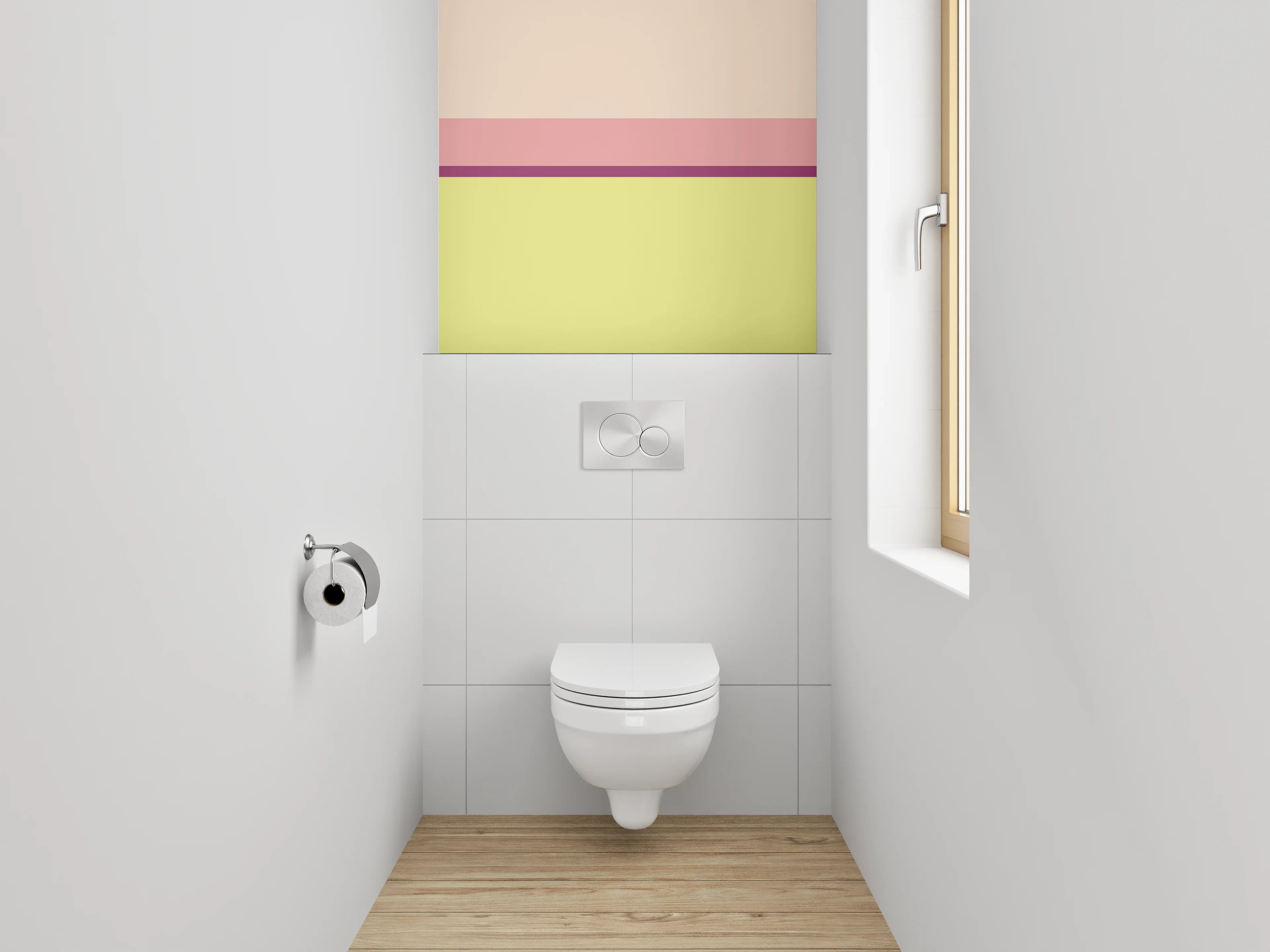 WC-Rückwand - Modernes Farbblock-Design Pastellrosa Gelb